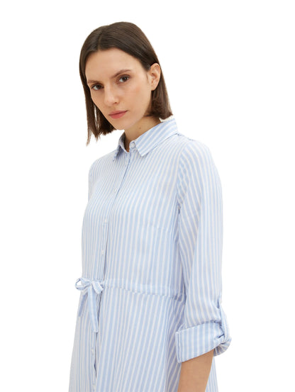 Tom Tailor Blue White Thin Stripe Women Striped Midi Shirt Blouse Dress SKU: 1035232_31403 Image 05
