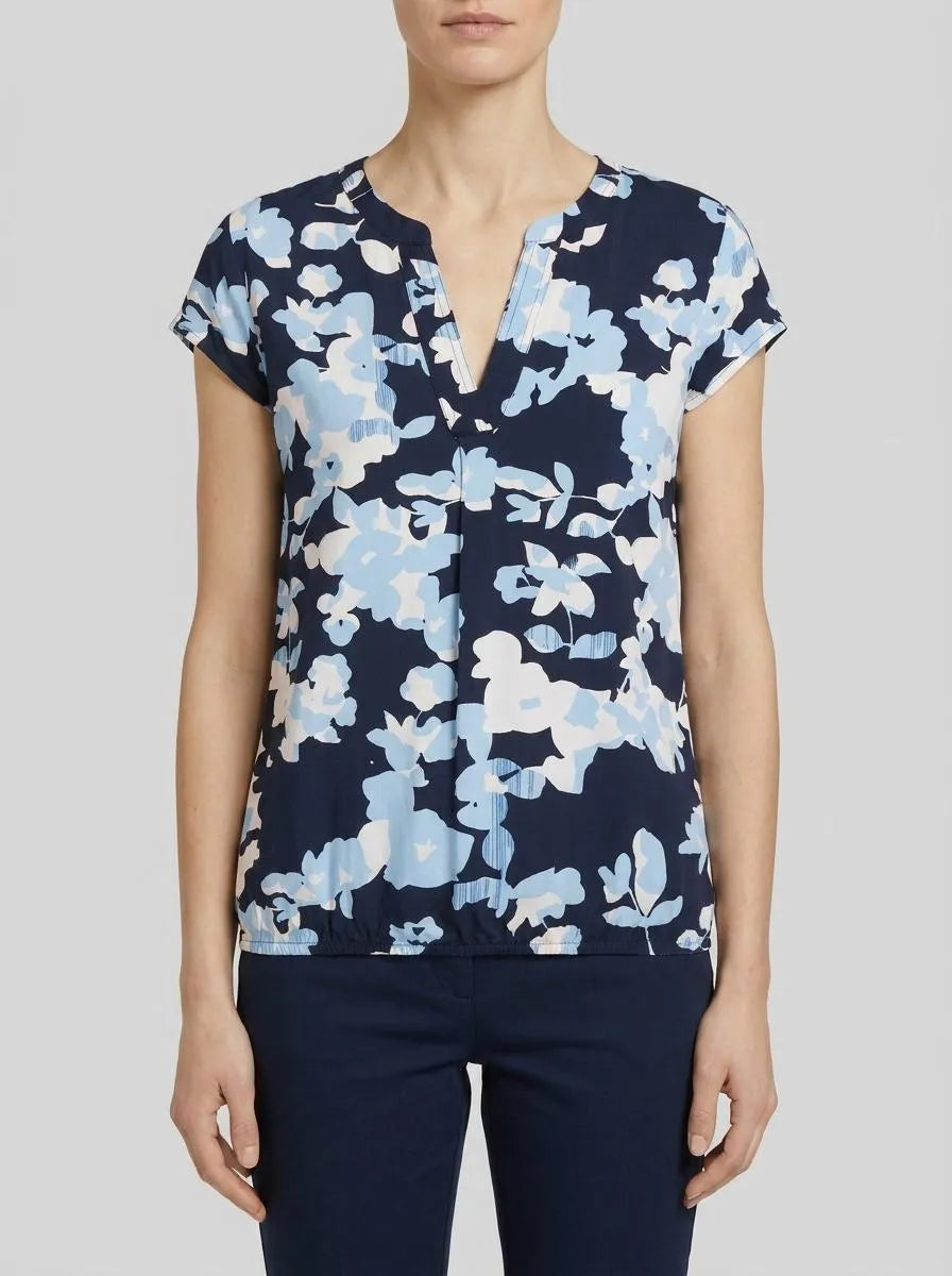 Tom Tailor Blue Cut Floral Design Women Patterned Blouse SKU: 1035245_34757 Image 00