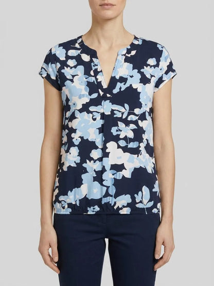 Tom Tailor Blue Cut Floral Design Women Patterned Blouse SKU: 1035245_34757 Image 00