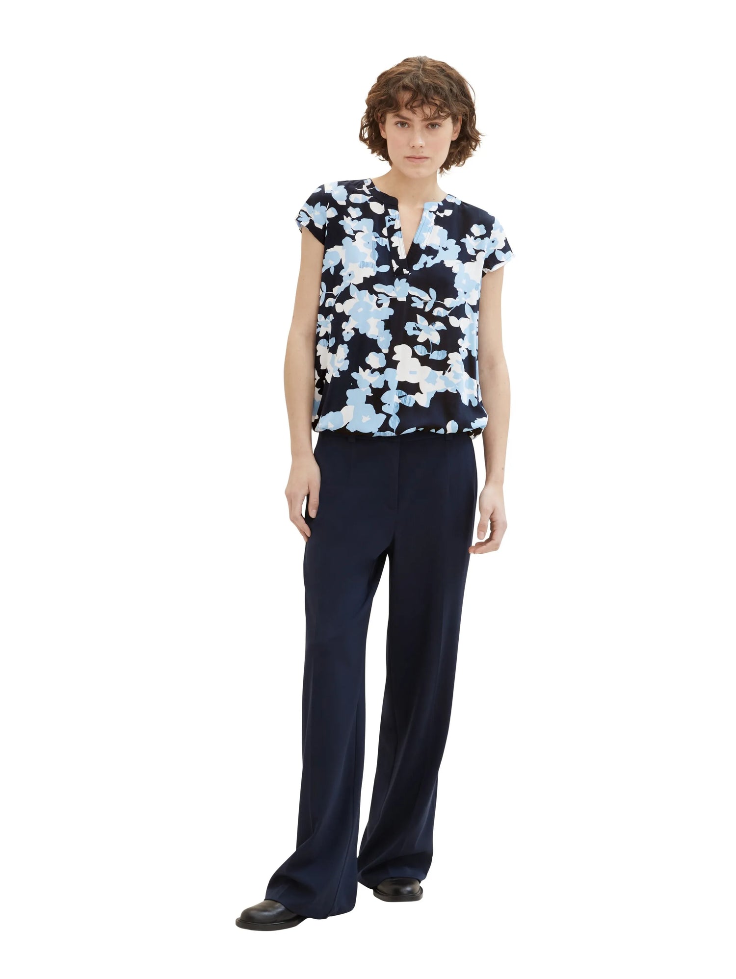 Tom Tailor Blue Cut Floral Design Women Patterned Blouse SKU: 1035245_34757 Image 02