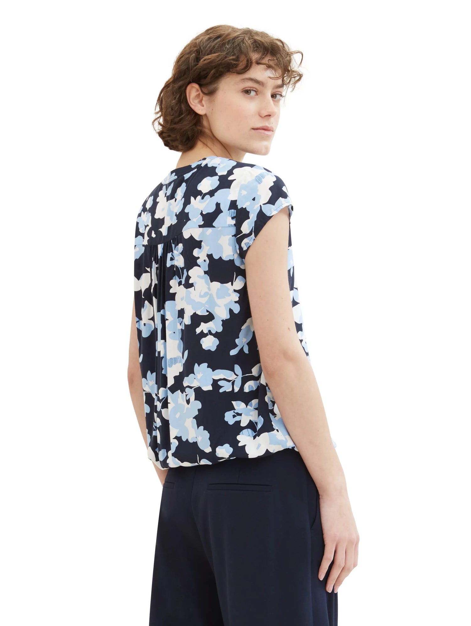 Tom Tailor Blue Cut Floral Design Women Patterned Blouse SKU: 1035245_34757 Image 03