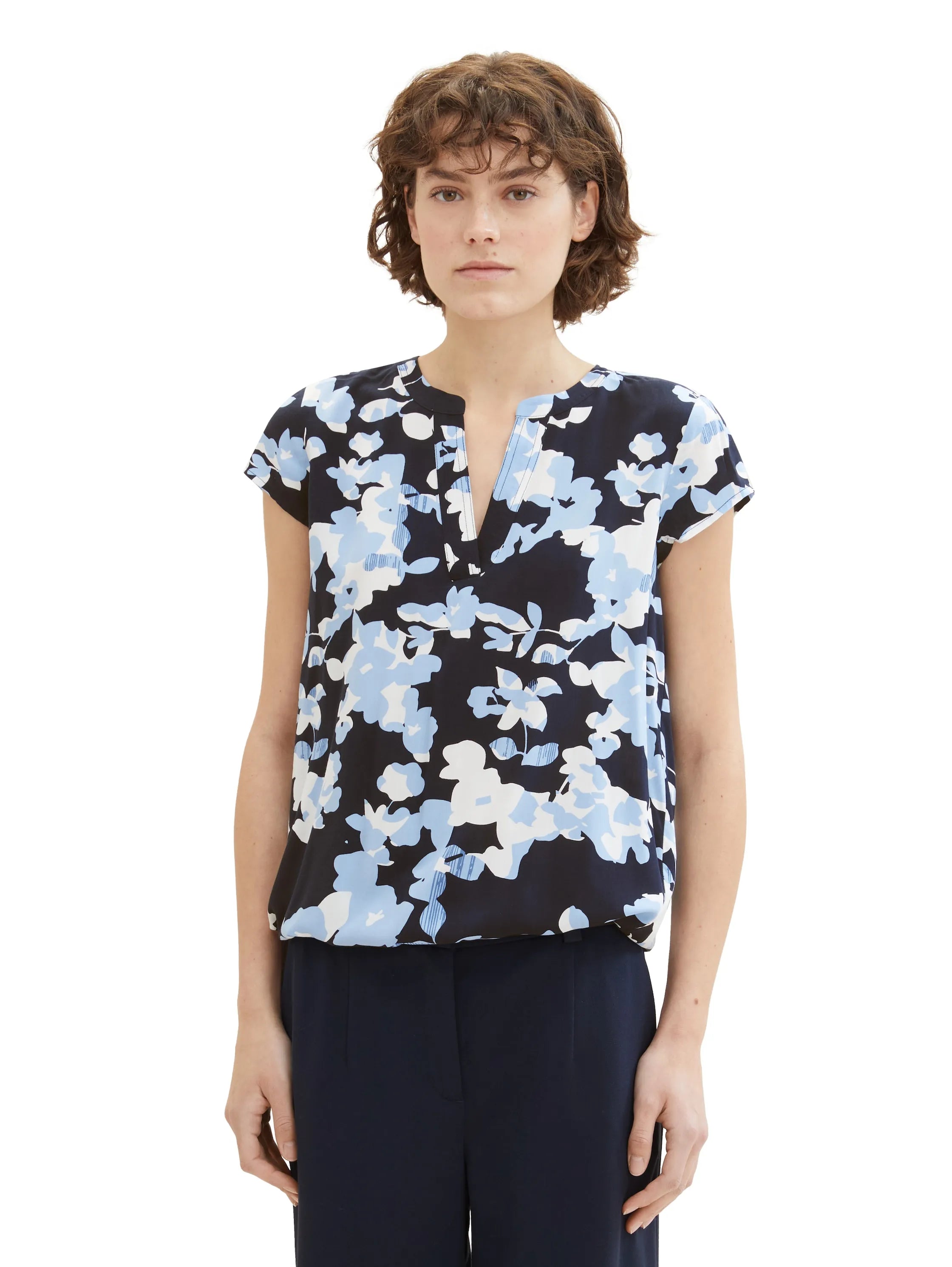 Tom Tailor Blue Cut Floral Design Women Patterned Blouse SKU: 1035245_34757 Image 06