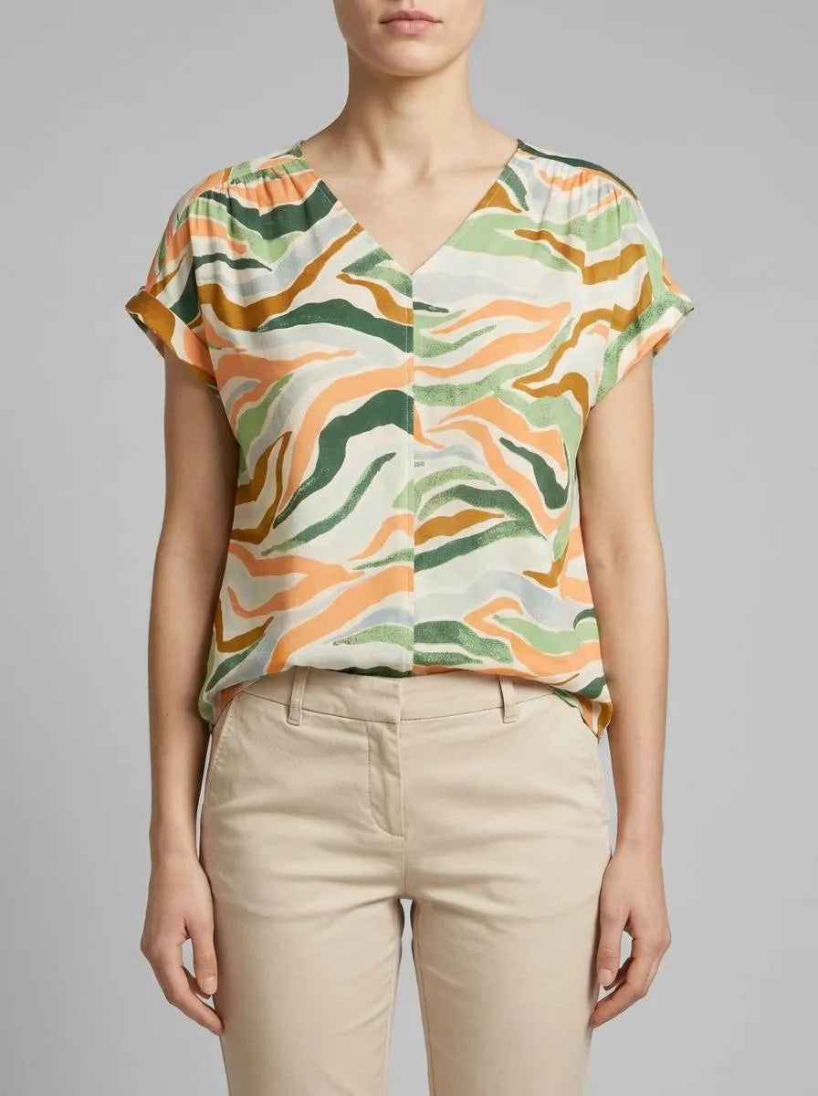 Tom Tailor Colorful Wavy Design Women Patterned Short-Sleeved Blouse SKU: 1035256_31122 Image 00