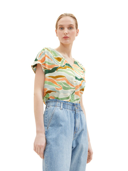 Tom Tailor Colorful Wavy Design Women Patterned Short-Sleeved Blouse SKU: 1035256_31122 Image 01