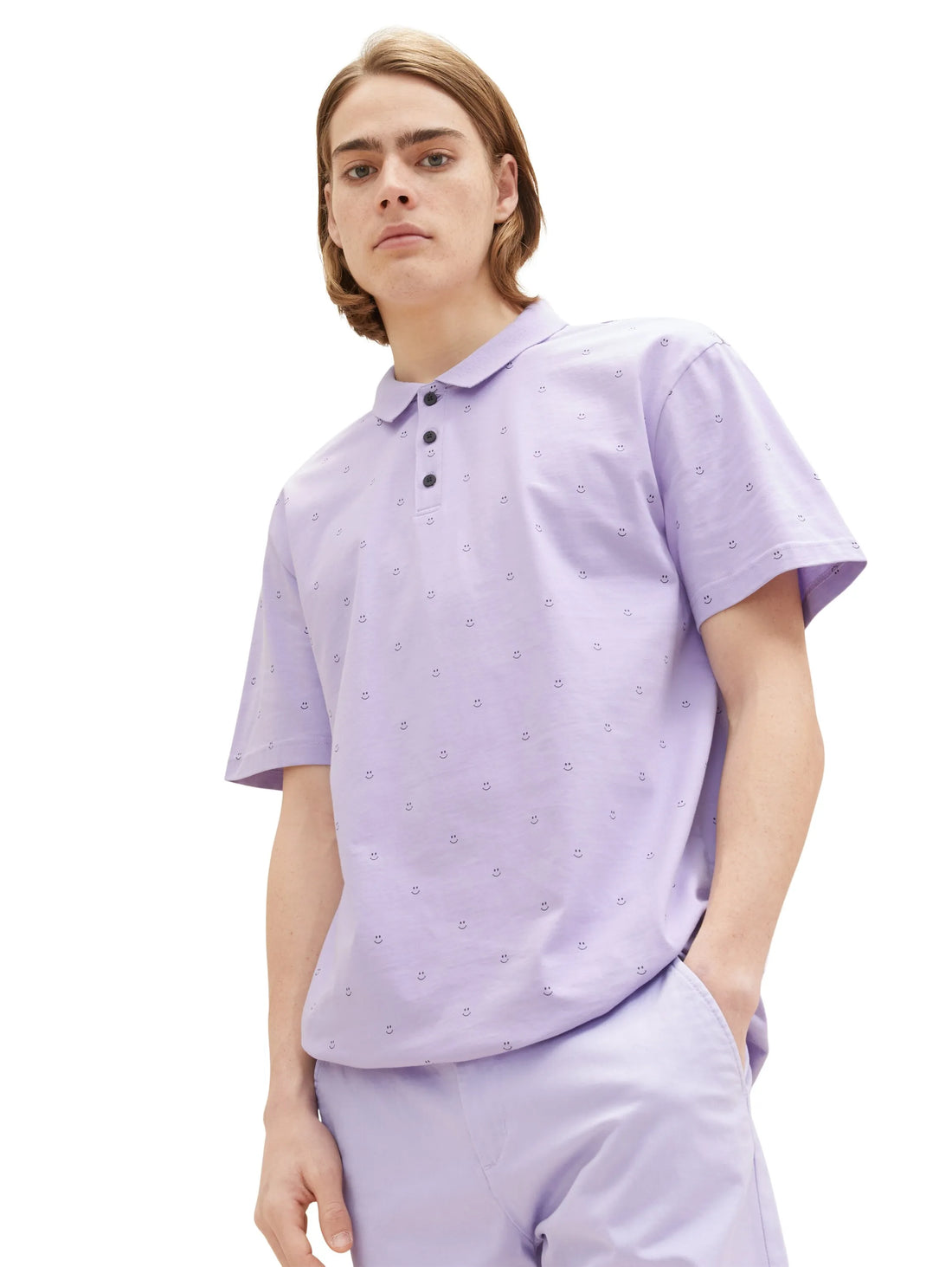 Denim Tom Tailor Lilac Smiley Print Men Polo Shirt with an All-Over Print SKU: 1035287_31566 Image 01