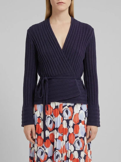 Tom Tailor Atlantic Ocean Blue Women Wrap-Around Cardigan in a Ribbed Texture SKU: 1035293_11331 Image 00