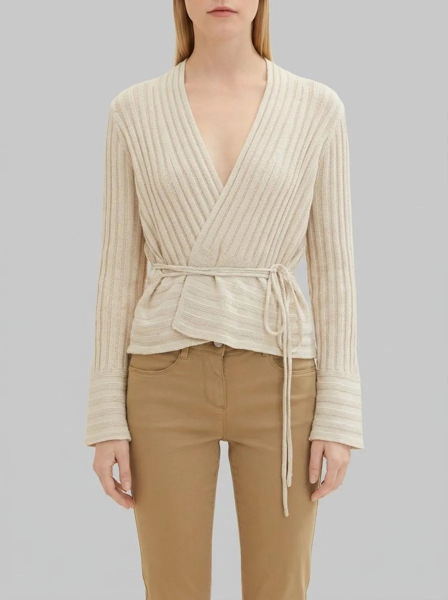 Tom Tailor Dusty Beige Women Wrap-Around Cardigan in a Ribbed Texture SKU: 1035293_12365 Image 00