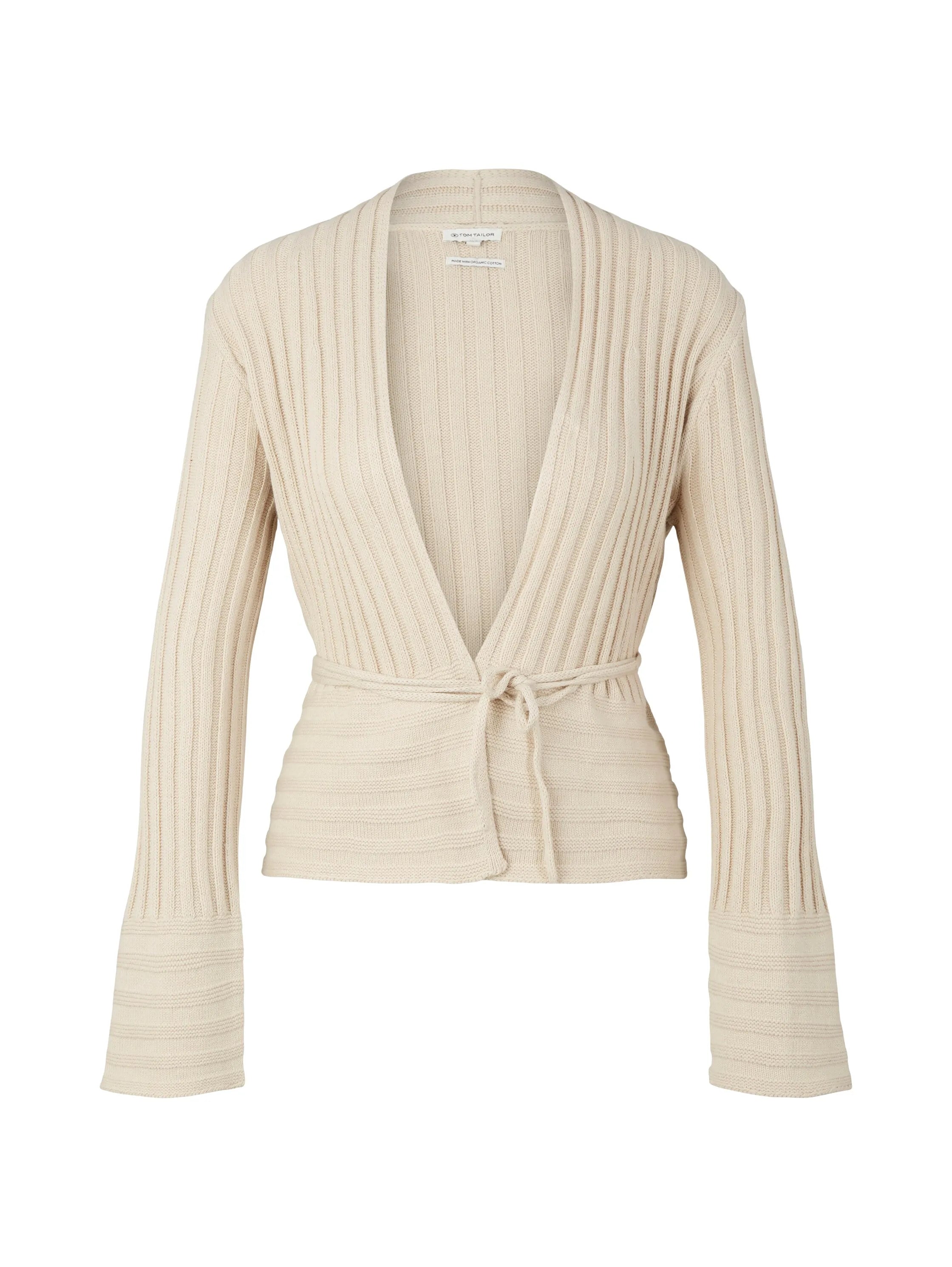 Tom Tailor Dusty Beige Women Wrap-Around Cardigan in a Ribbed Texture SKU: 1035293_12365 Image 07