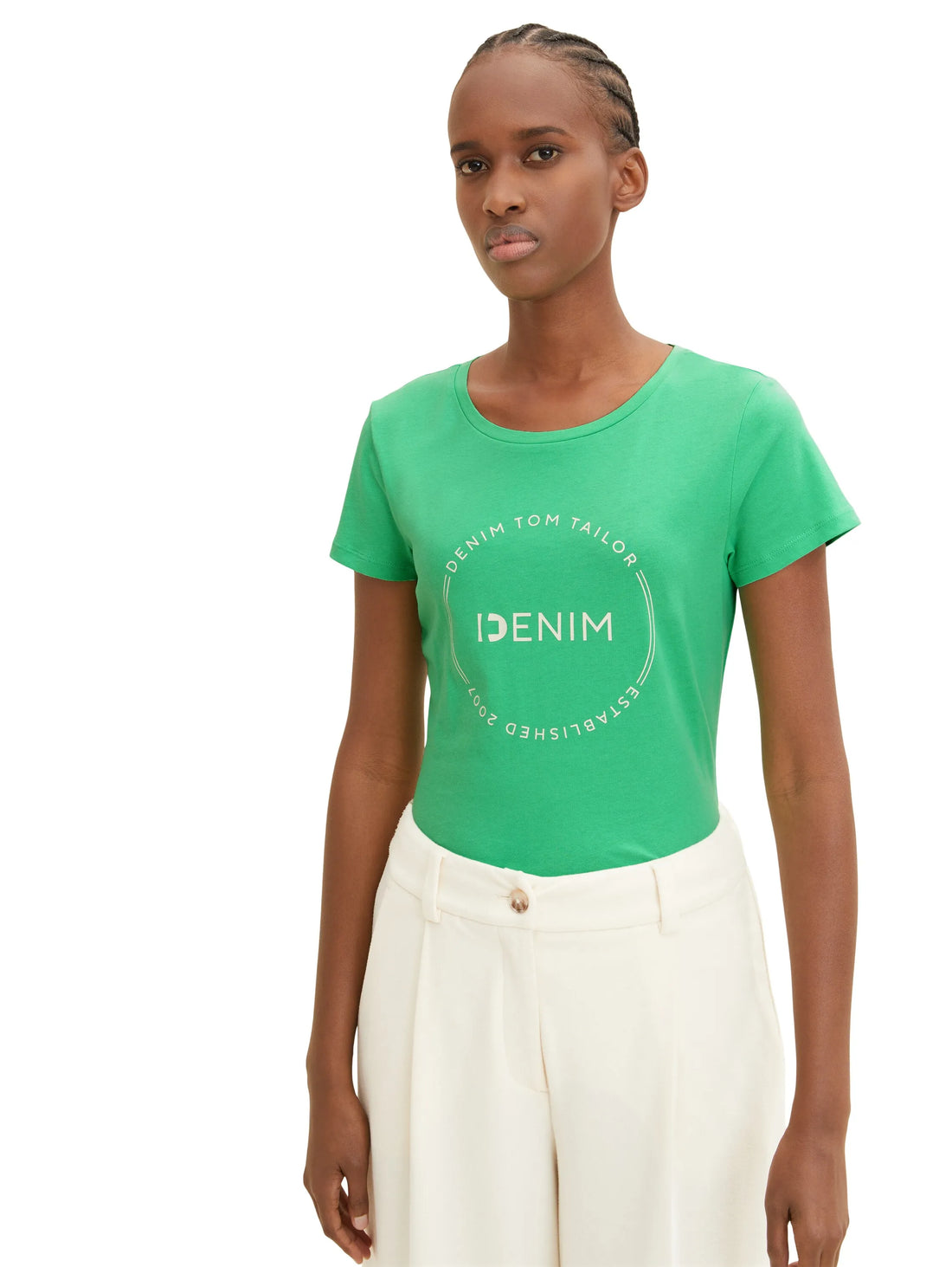 Denim Tom Tailor Strong Green Women T-Shirt with a Logo Print SKU: 1035361_11052 Image 01