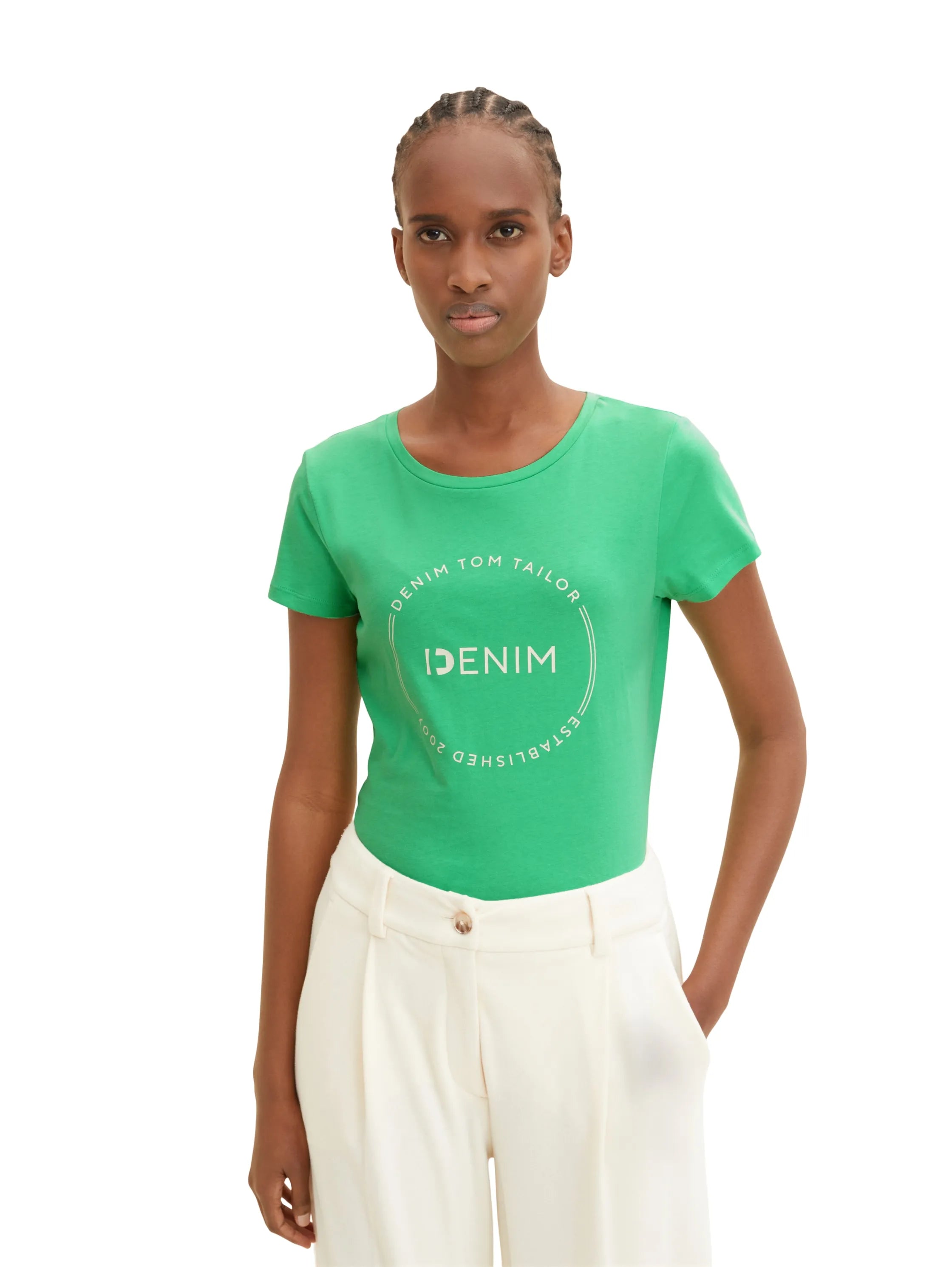 Denim Tom Tailor Strong Green Women T-Shirt with a Logo Print SKU: 1035361_11052 Image 04