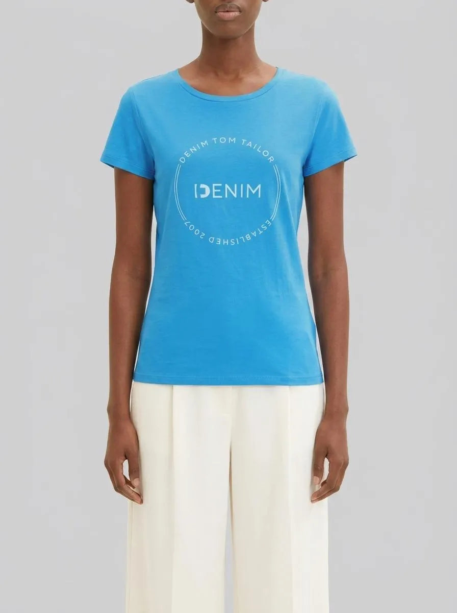Denim Tom Tailor Rainy Sky Blue Women T-Shirt with a Logo Print SKU: 1035361_18395 Image 00