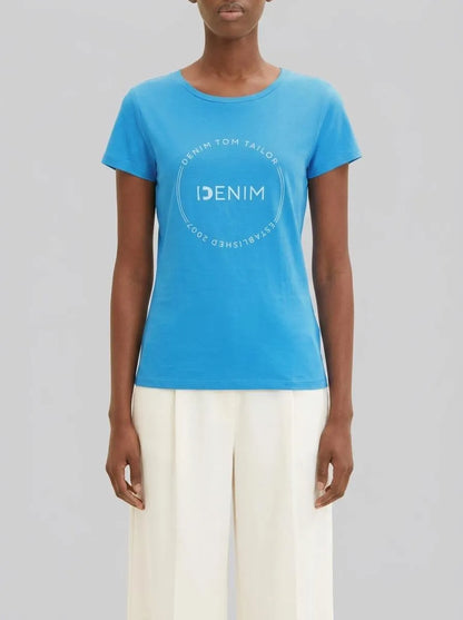 Denim Tom Tailor Rainy Sky Blue Women T-Shirt with a Logo Print SKU: 1035361_18395 Image 00