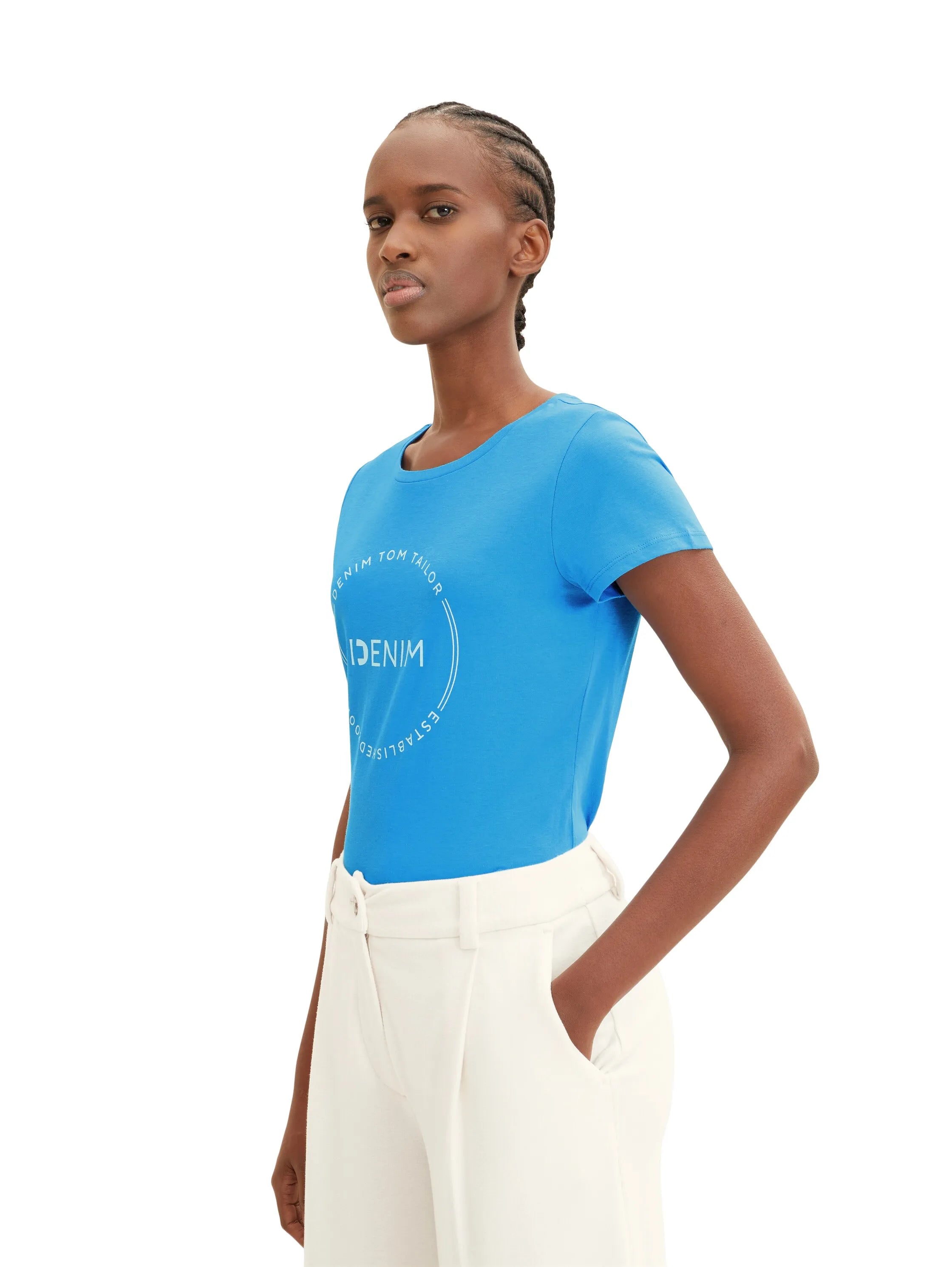Denim Tom Tailor Rainy Sky Blue Women T-Shirt with a Logo Print SKU: 1035361_18395 Image 01