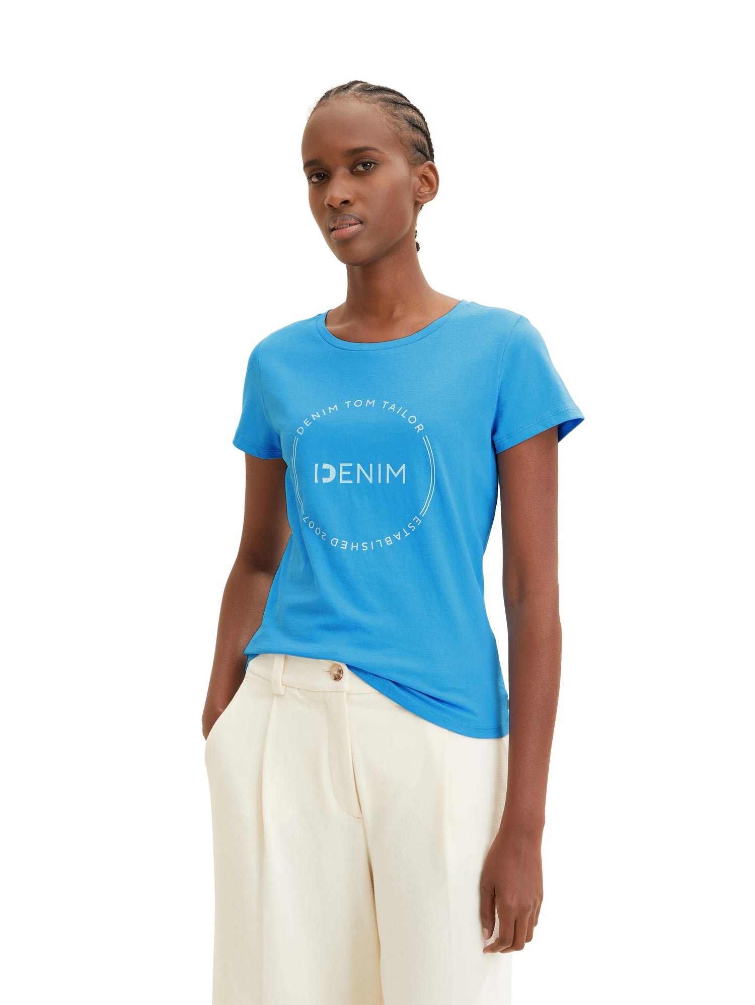 Denim Tom Tailor Rainy Sky Blue Women T-Shirt with a Logo Print SKU: 1035361_18395 Image 04