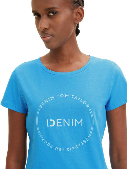 Denim Tom Tailor Rainy Sky Blue Women T-Shirt with a Logo Print SKU: 1035361_18395 Image 05