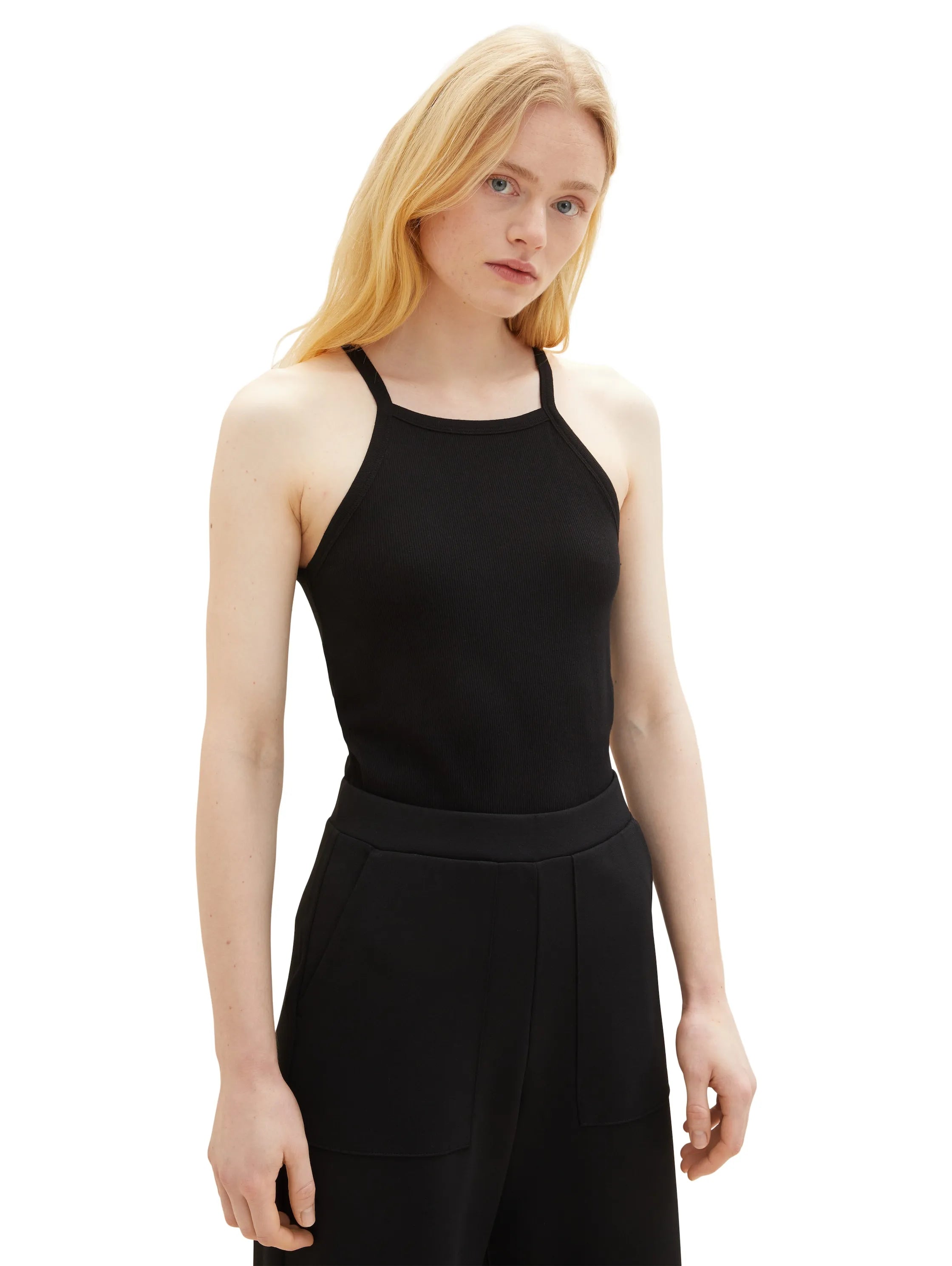 Denim Tom Tailor Deep Black Women Ribbed Tank Top SKU: 1035368_14482 Image 04