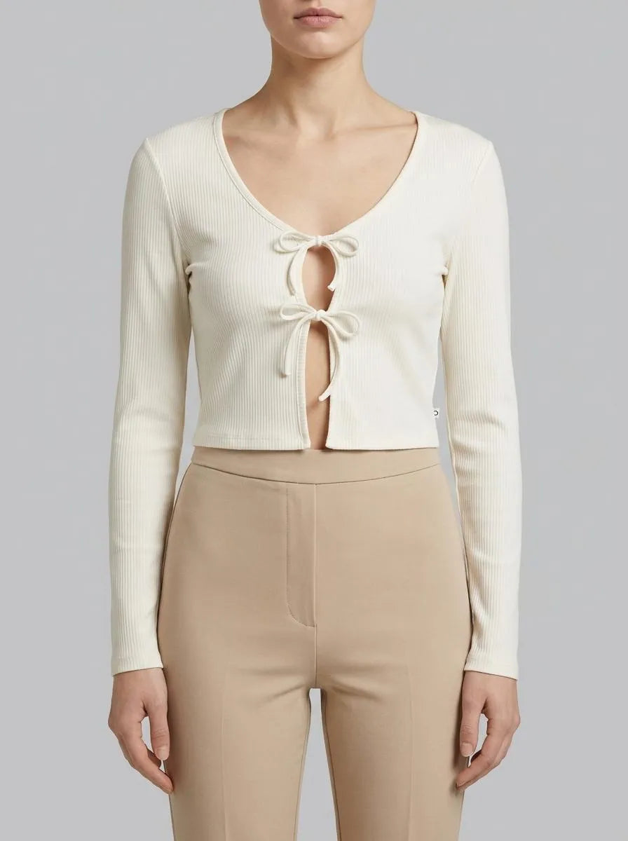 Denim Tom Tailor Gardenia White Women Ribbed Bolero T-Shirt SKU: 1035373_10348 Image 00