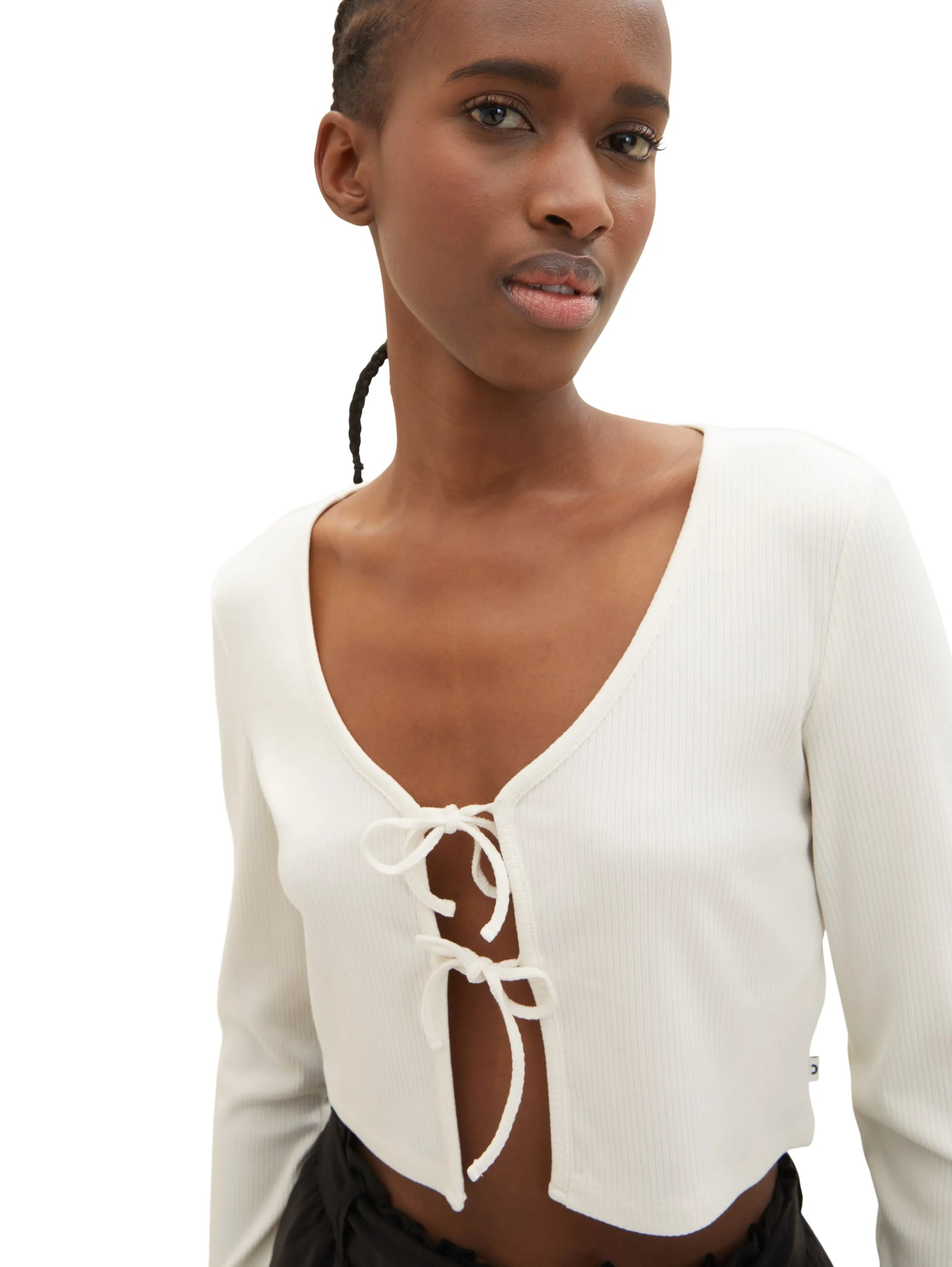Denim Tom Tailor Gardenia White Women Ribbed Bolero T-Shirt SKU: 1035373_10348 Image 04