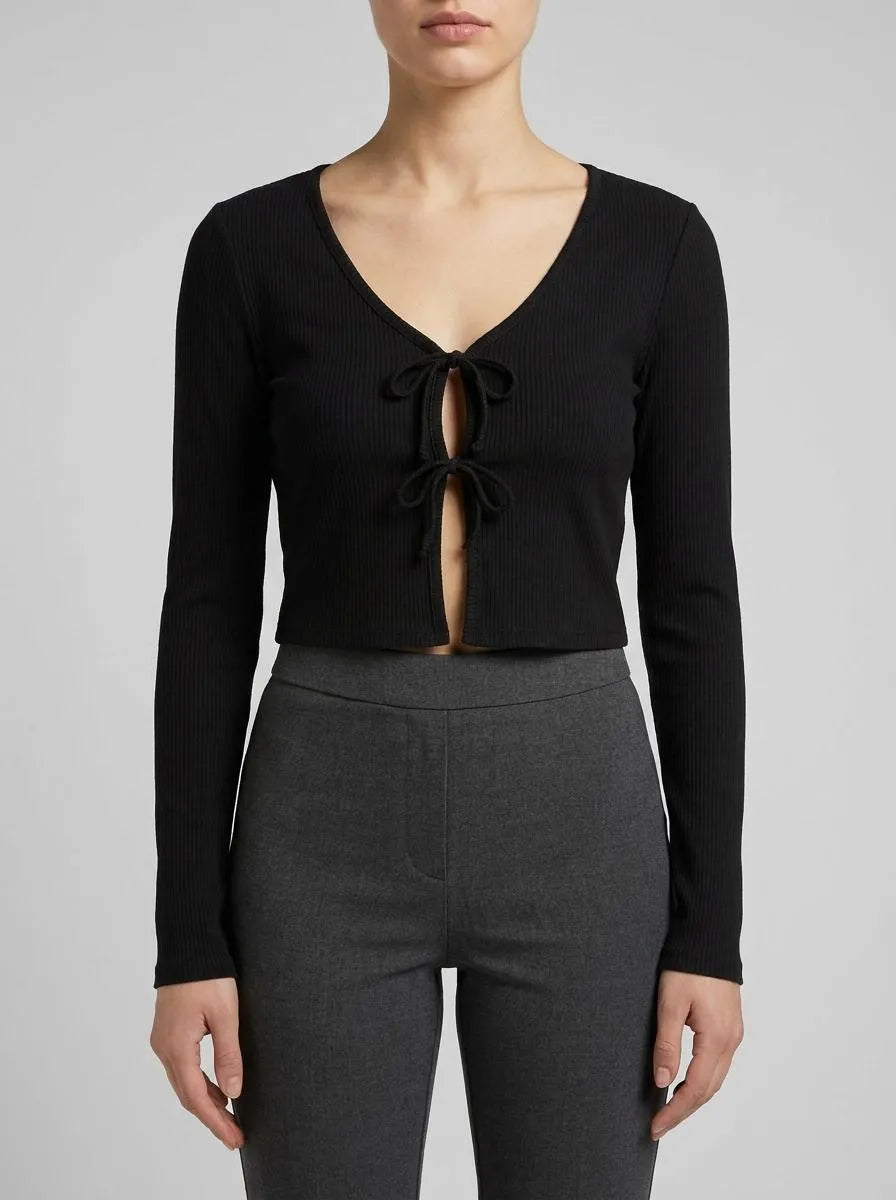 Denim Tom Tailor Deep Black Women Ribbed Bolero T-Shirt SKU: 1035373_14482 Image 00