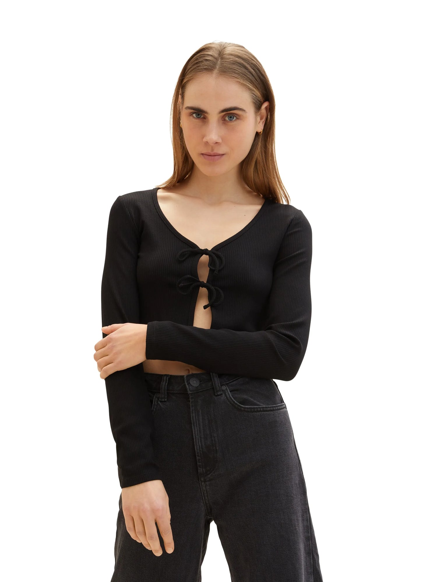 Denim Tom Tailor Deep Black Women Ribbed Bolero T-Shirt SKU: 1035373_14482 Image 01