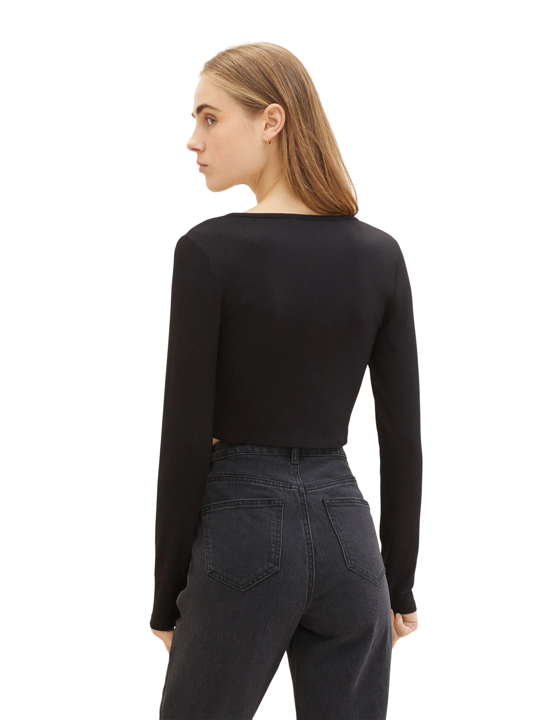 Denim Tom Tailor Deep Black Women Ribbed Bolero T-Shirt SKU: 1035373_14482 Image 04