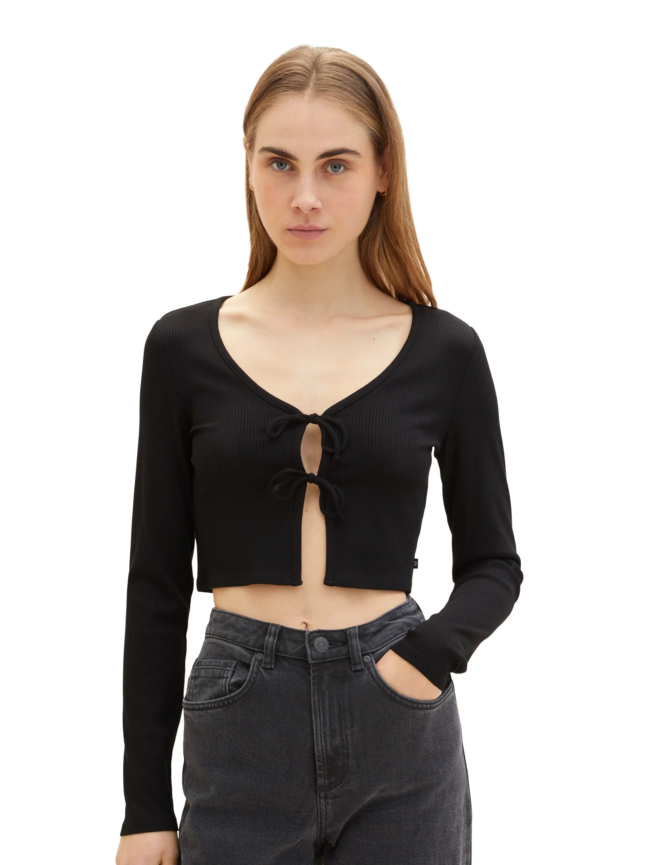 Denim Tom Tailor Deep Black Women Ribbed Bolero T-Shirt SKU: 1035373_14482 Image 05