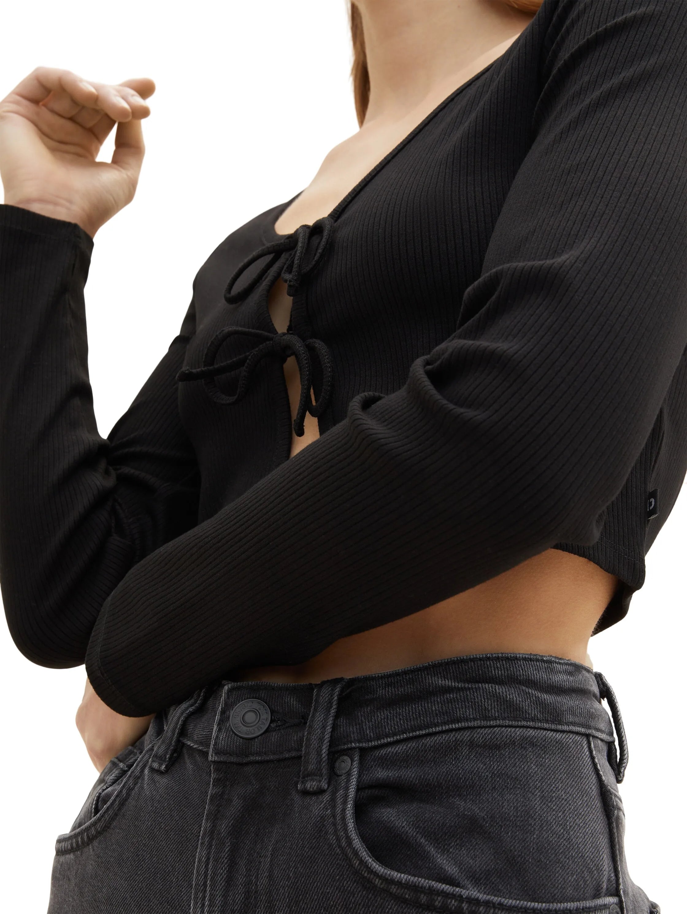 Denim Tom Tailor Deep Black Women Ribbed Bolero T-Shirt SKU: 1035373_14482 Image 06