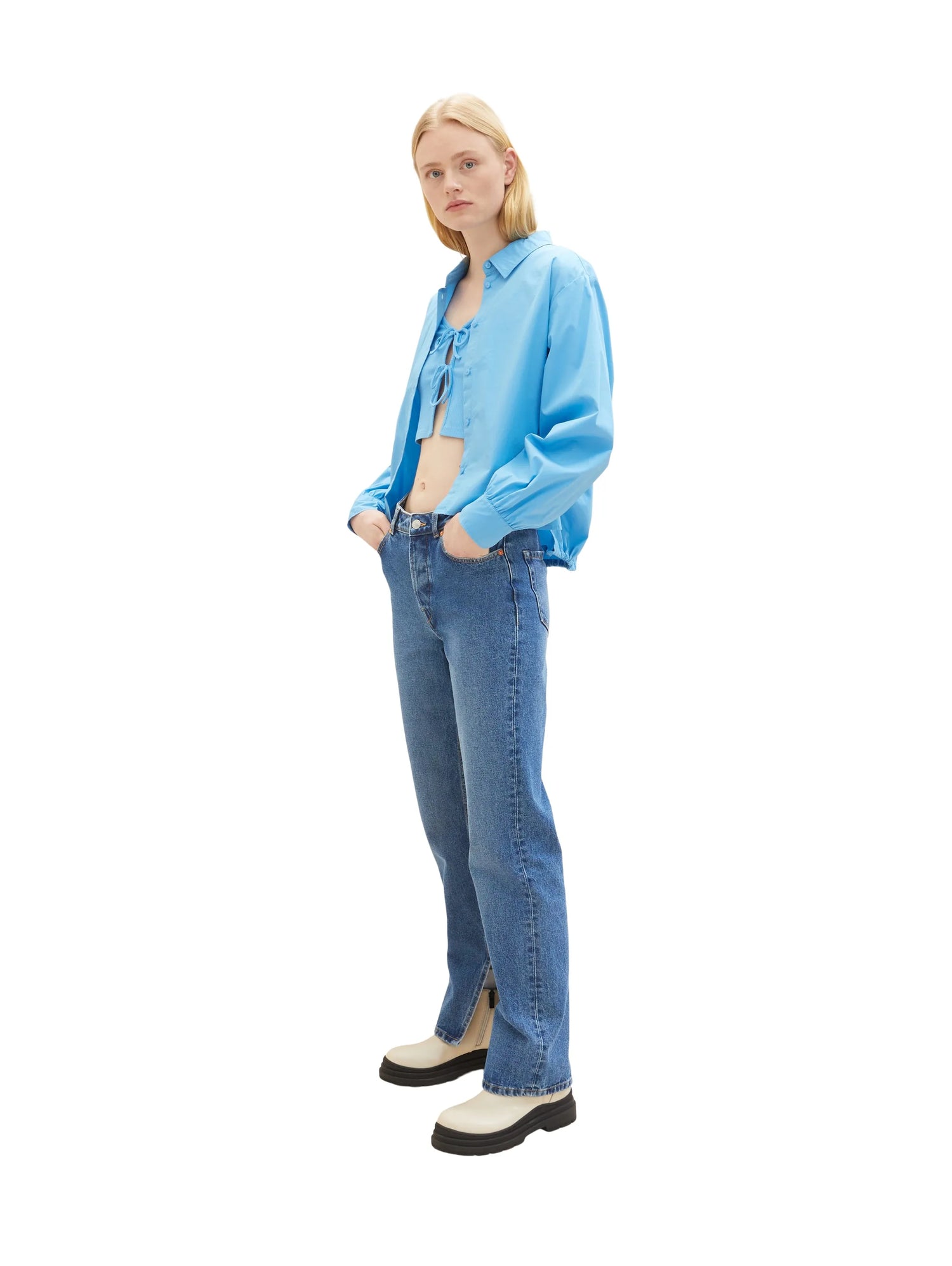 Denim Tom Tailor Rainy Sky Blue Women Ribbed Bolero T-Shirt SKU: 1035373_18395 Image 02