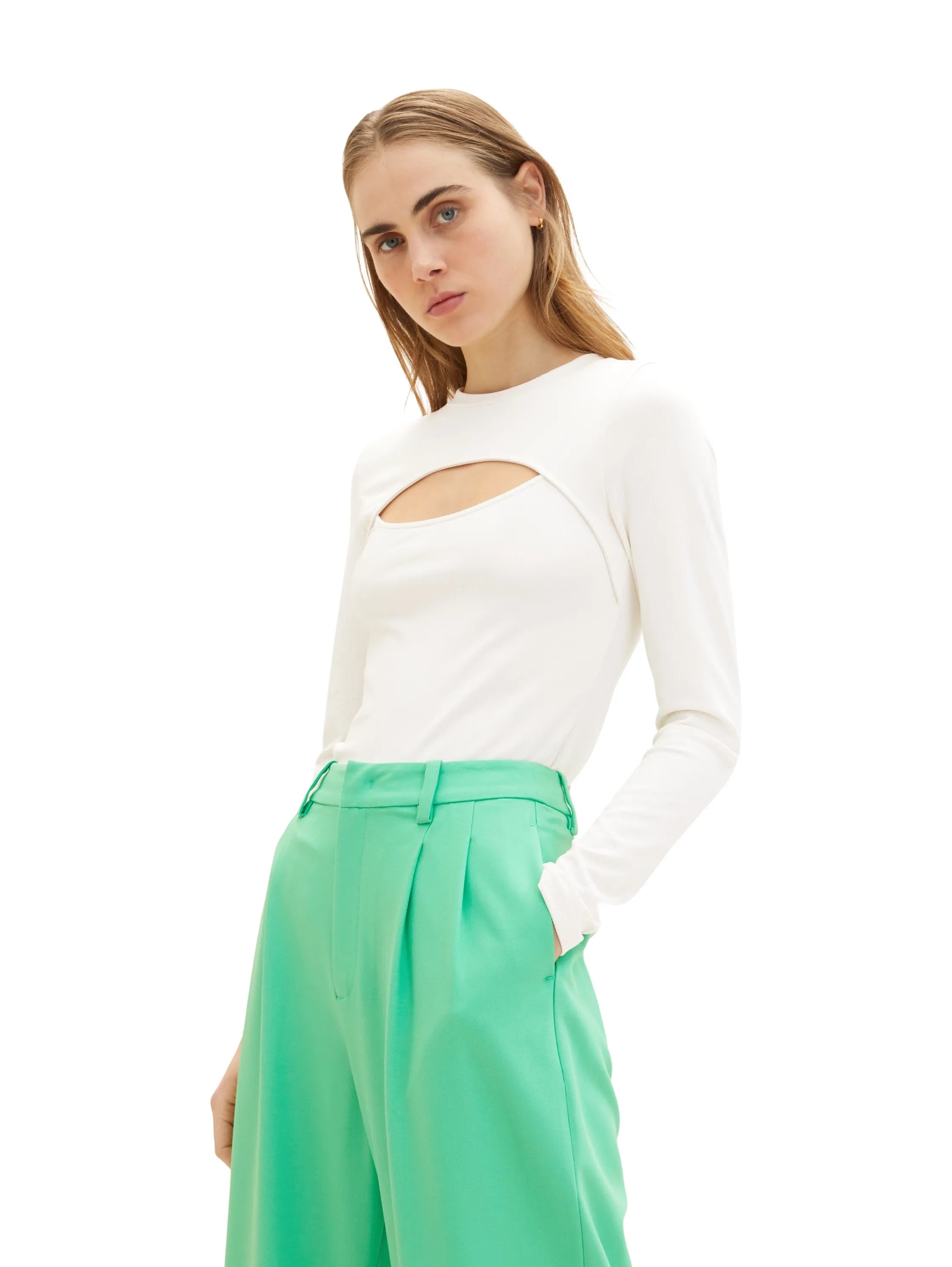 Denim Tom Tailor Gardenia White Women Long-Sleeved Shirt with a Cut-Out SKU: 1035376_10348 Image 01