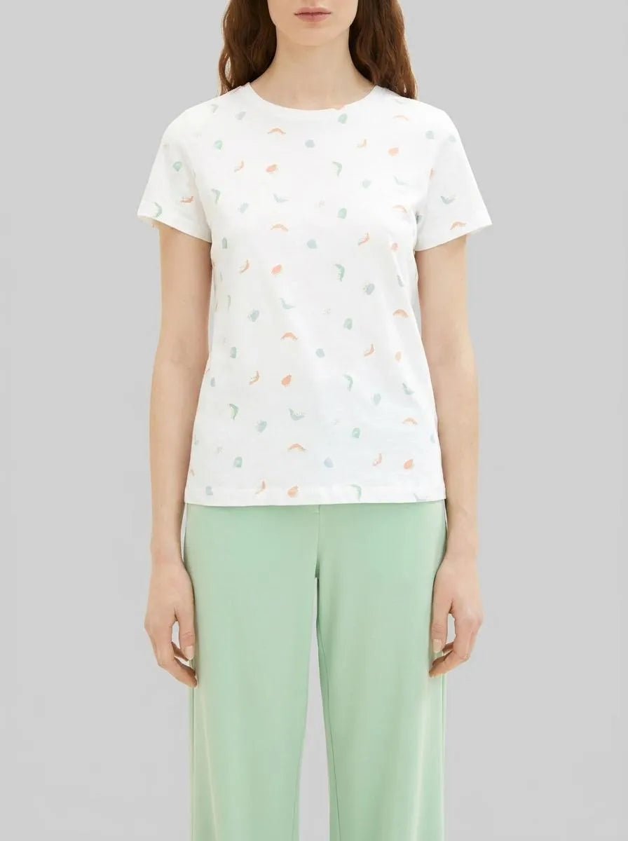 Tom Tailor Offwhite Abstract Dot Print Women T-Shirt with a Print SKU: 1035378_31577 Image 00