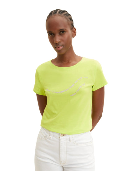 Denim Tom Tailor Neon Lime Women T-Shirt with a Text Print SKU: 1035383_24702 Image 01