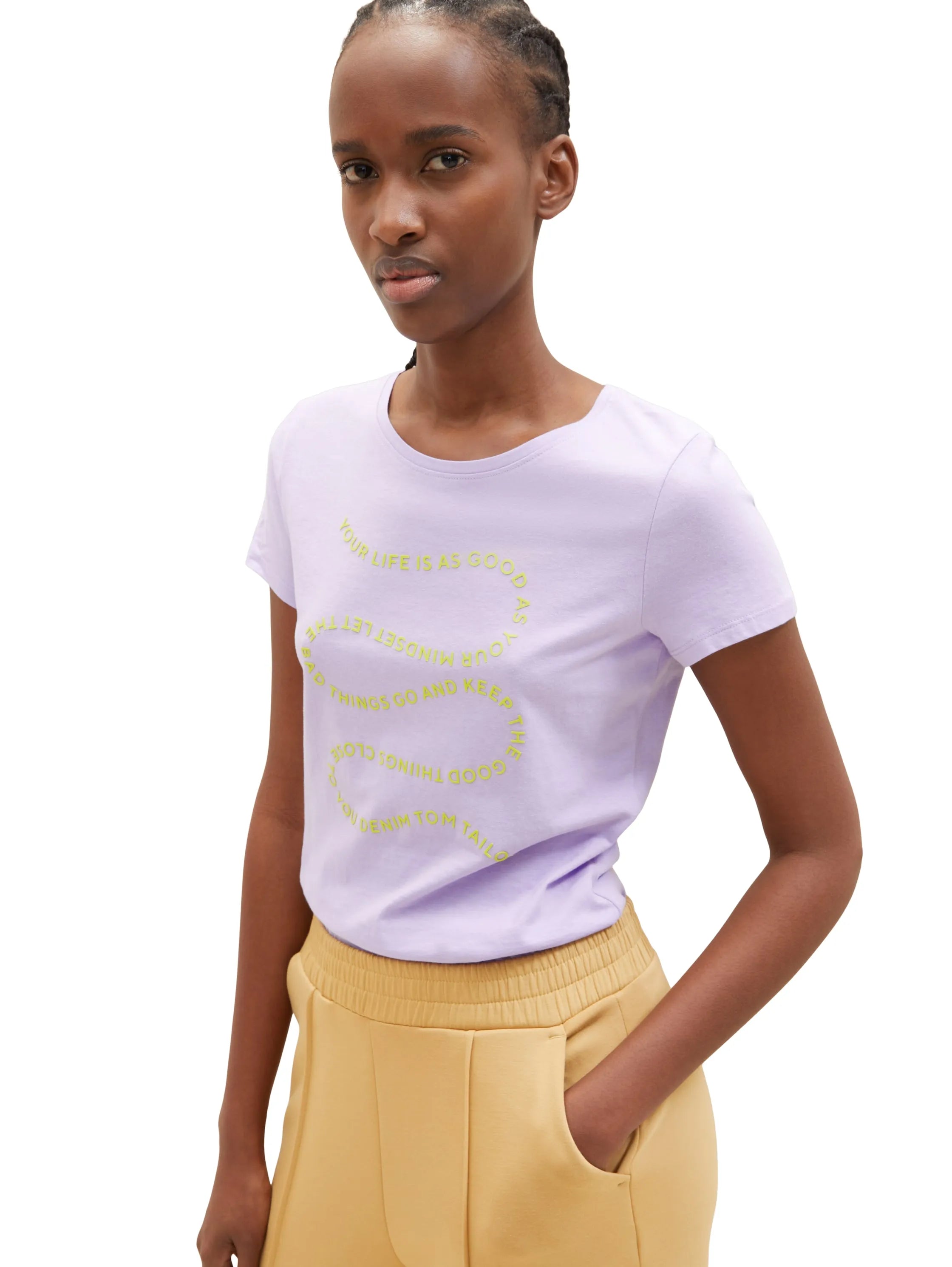 Denim Tom Tailor Lilac Vibe Women T-Shirt with a Text Print SKU: 1035383_31042 Image 01