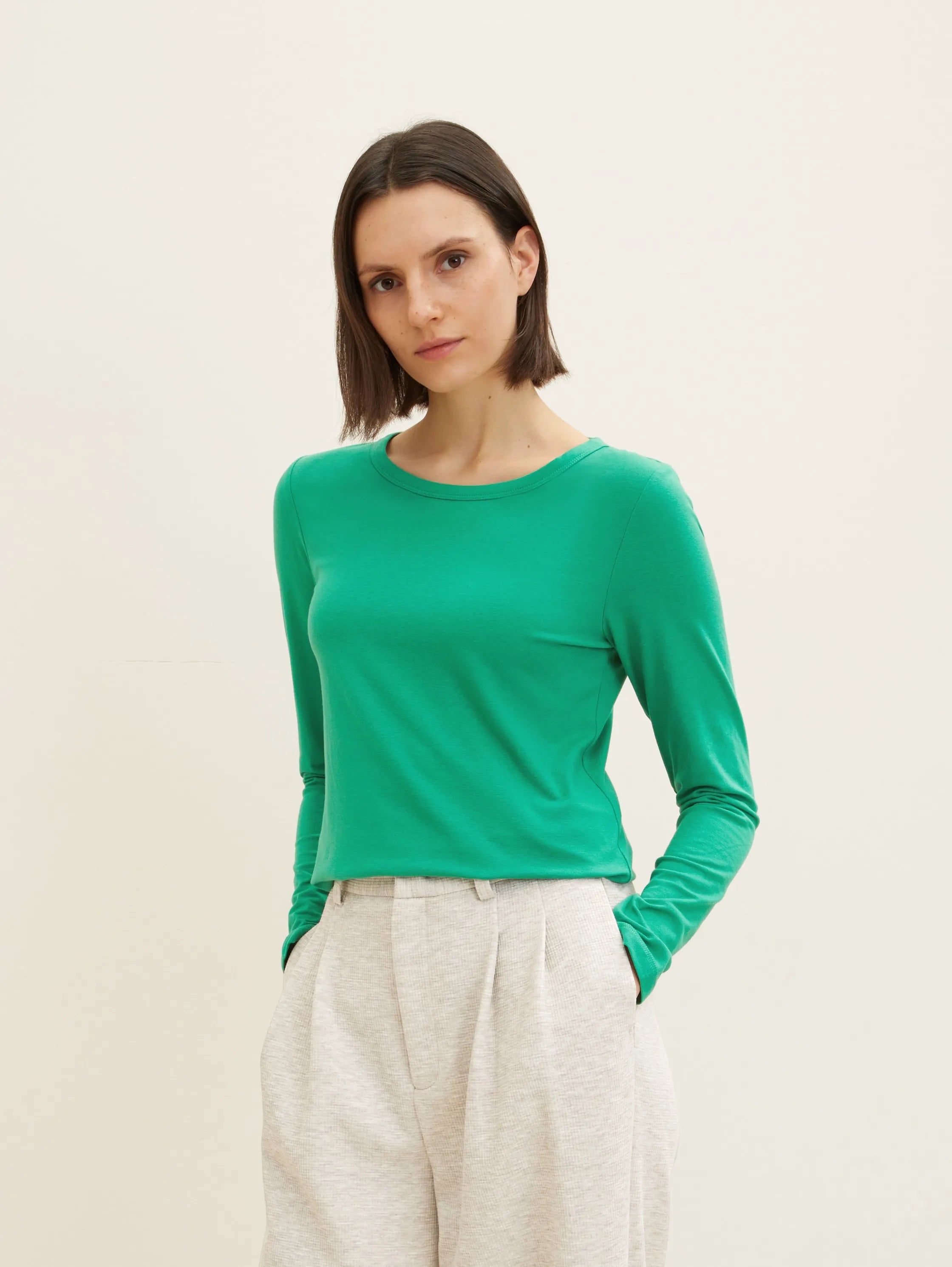 Tom Tailor Vivid Leaf Green Women Basic Long-Sleeved Shirt SKU: 1035396_31032 Image 01