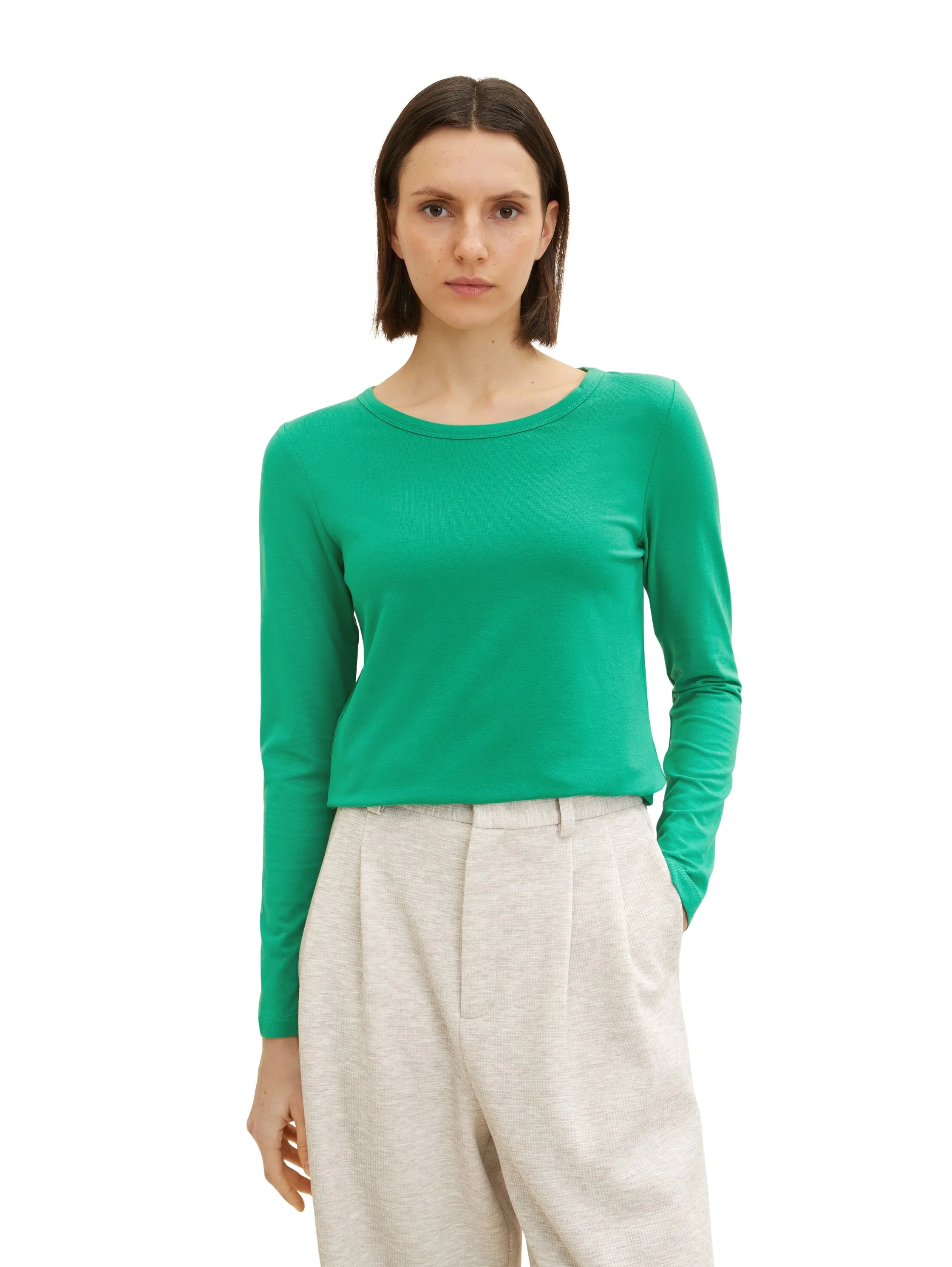 Tom Tailor Vivid Leaf Green Women Basic Long-Sleeved Shirt SKU: 1035396_31032 Image 05