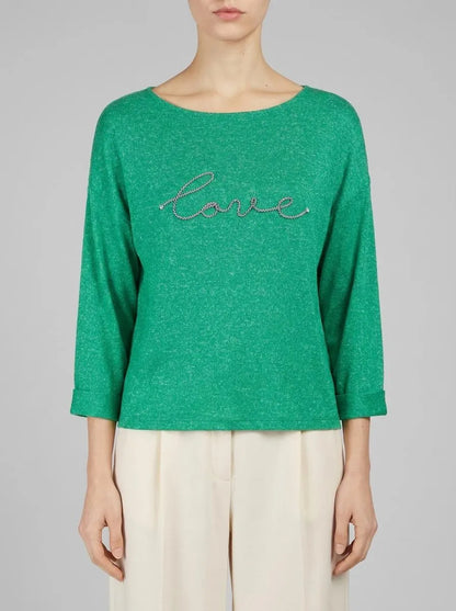 Tom Tailor Vivid Leaf Green Melange Women Long-Sleeved Shirt with Embroidery SKU: 1035465_31141 Image 00