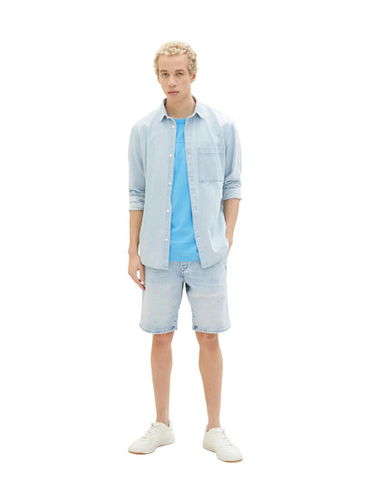 Denim Tom Tailor Used Light Stone Blue Denim Men Denim Shorts with an Elastic Waistband SKU: 1035516_10118 Image 03