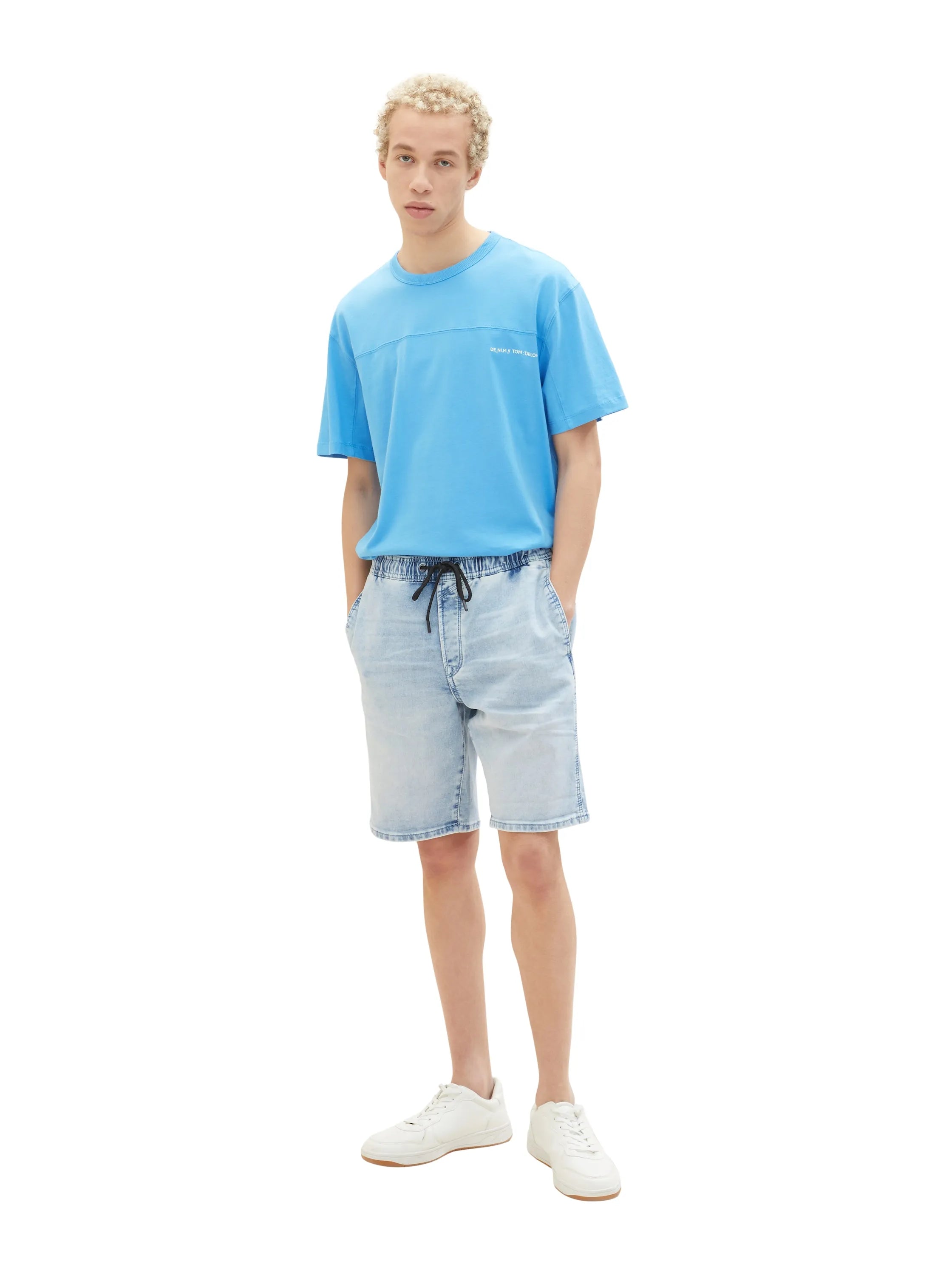Denim Tom Tailor Used Light Stone Blue Denim Men Denim Shorts with an Elastic Waistband SKU: 1035516_10118 Image 05