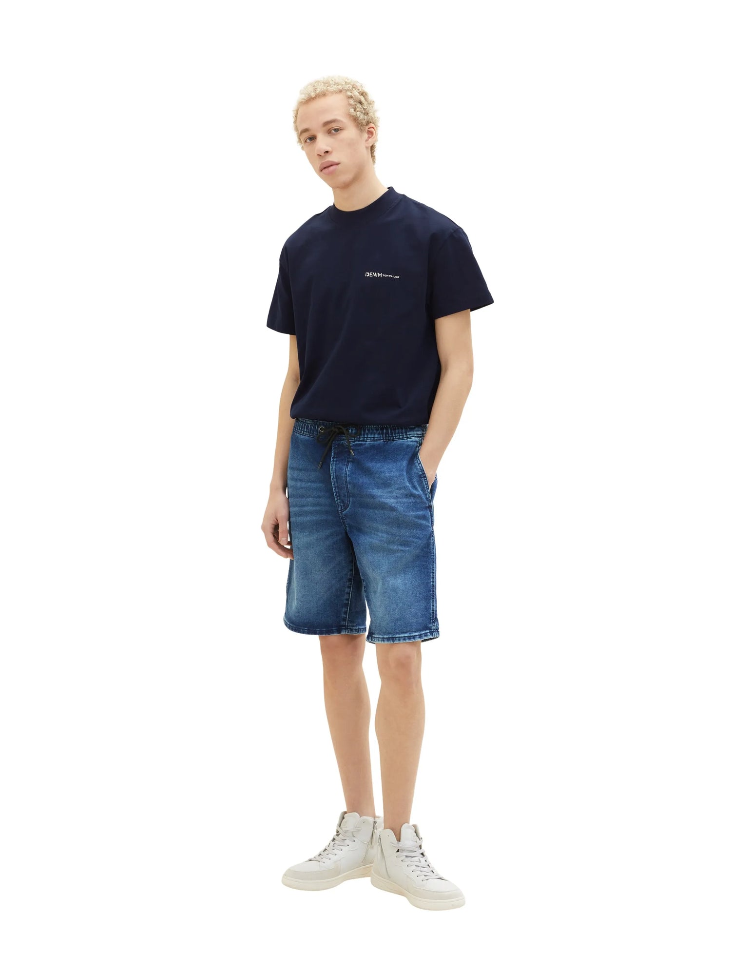 Denim Tom Tailor Tinted Blue Denim Men Denim Shorts with an Elastic Waistband SKU: 1035516_10127 Image 03