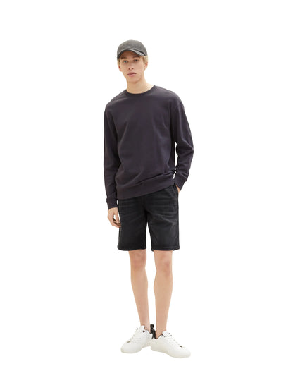 Denim Tom Tailor Used Dark Stone Black Denim Men Denim Shorts with an Elastic Waistband SKU: 1035516_10250 Image 03