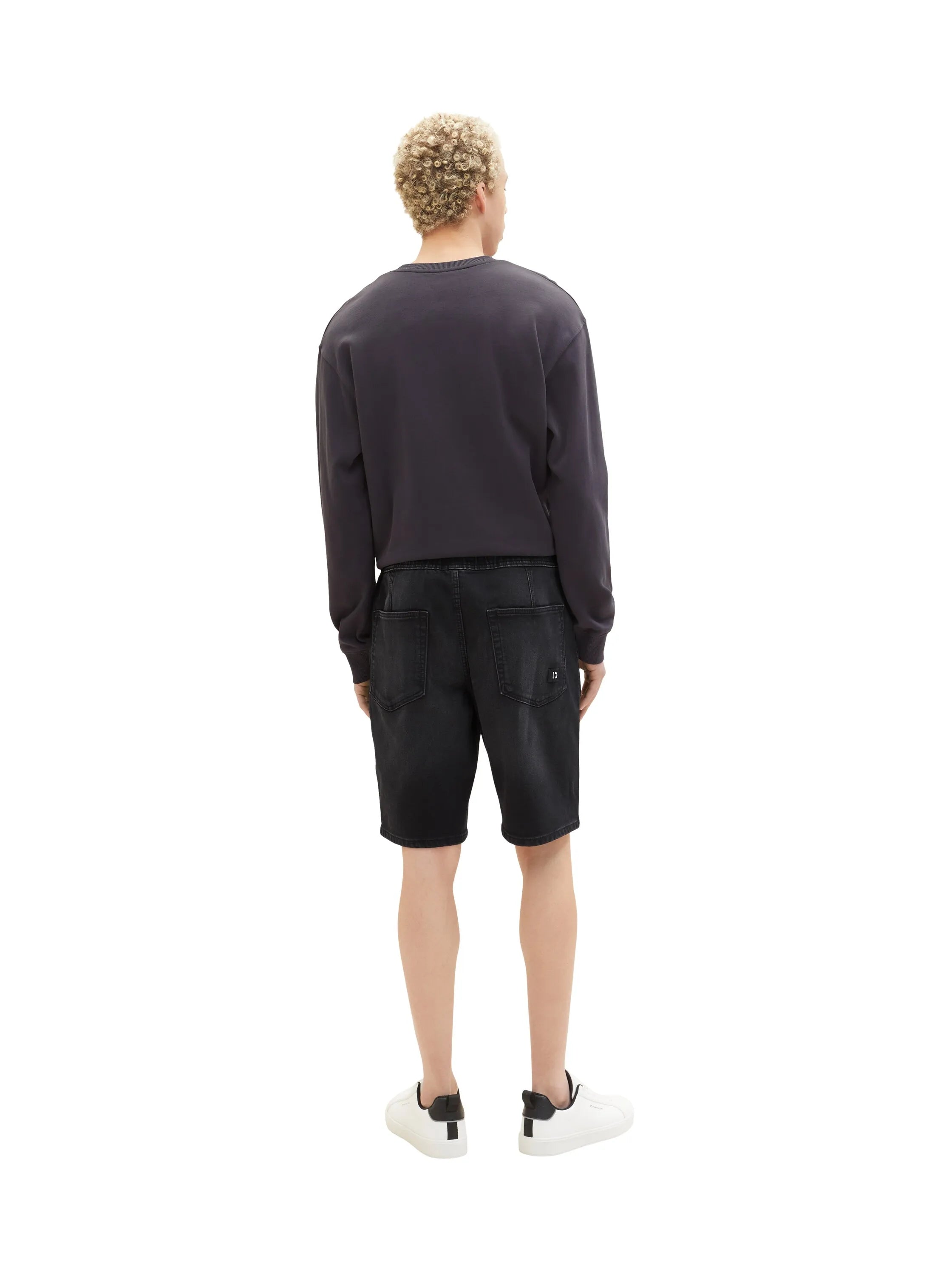 Denim Tom Tailor Used Dark Stone Black Denim Men Denim Shorts with an Elastic Waistband SKU: 1035516_10250 Image 04