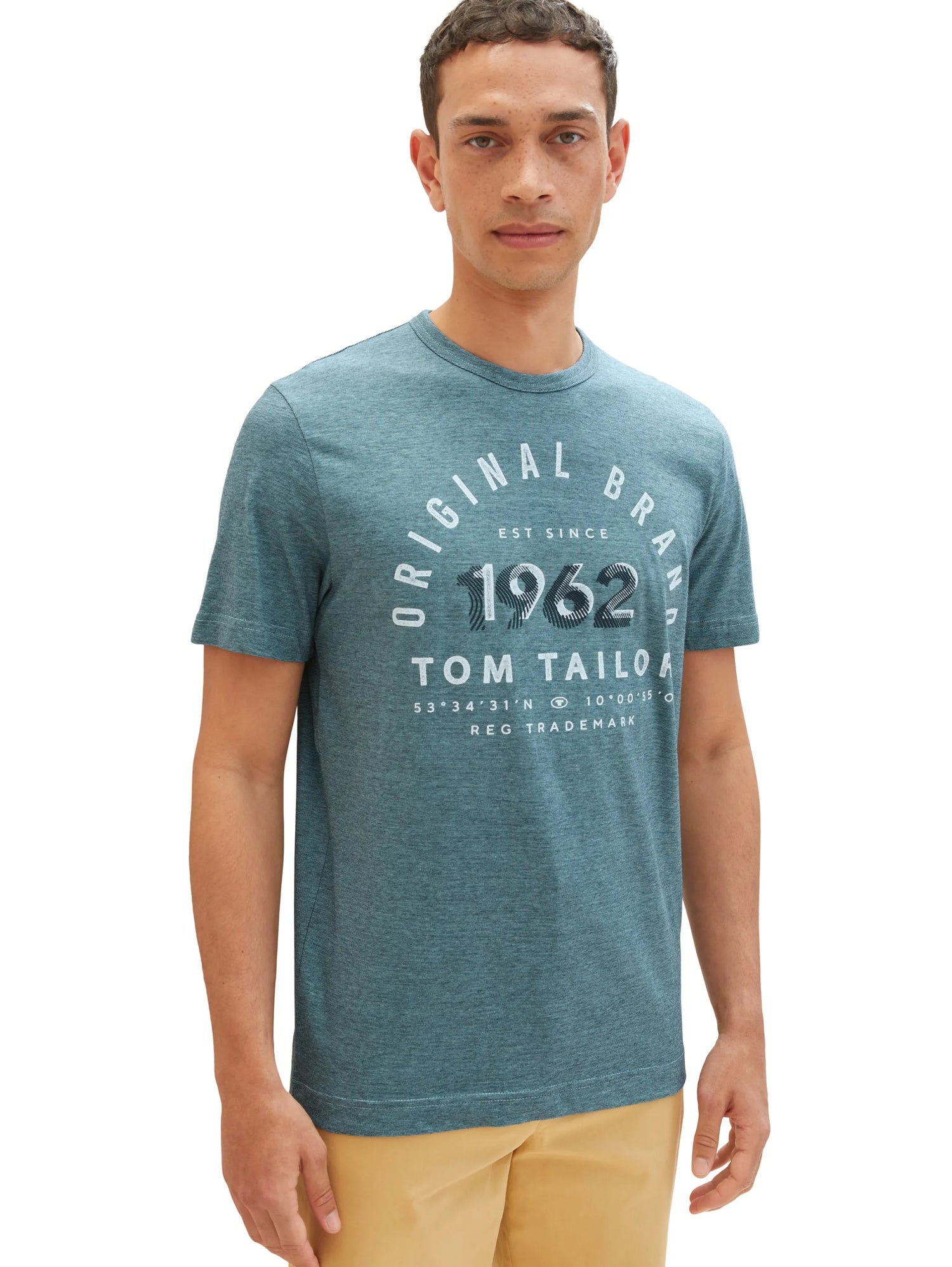 Tom Tailor Navy Blue Stone Fine Stripe Men T-Shirt with a Print SKU: 1035549_32011 Image 01