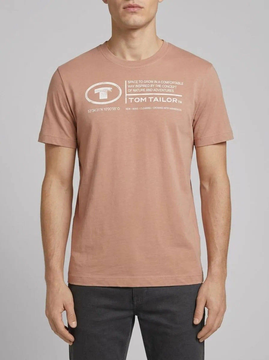 Tom Tailor Desert Fawn Men T-Shirt with Logo Print SKU: 1035611_24048 Image 00