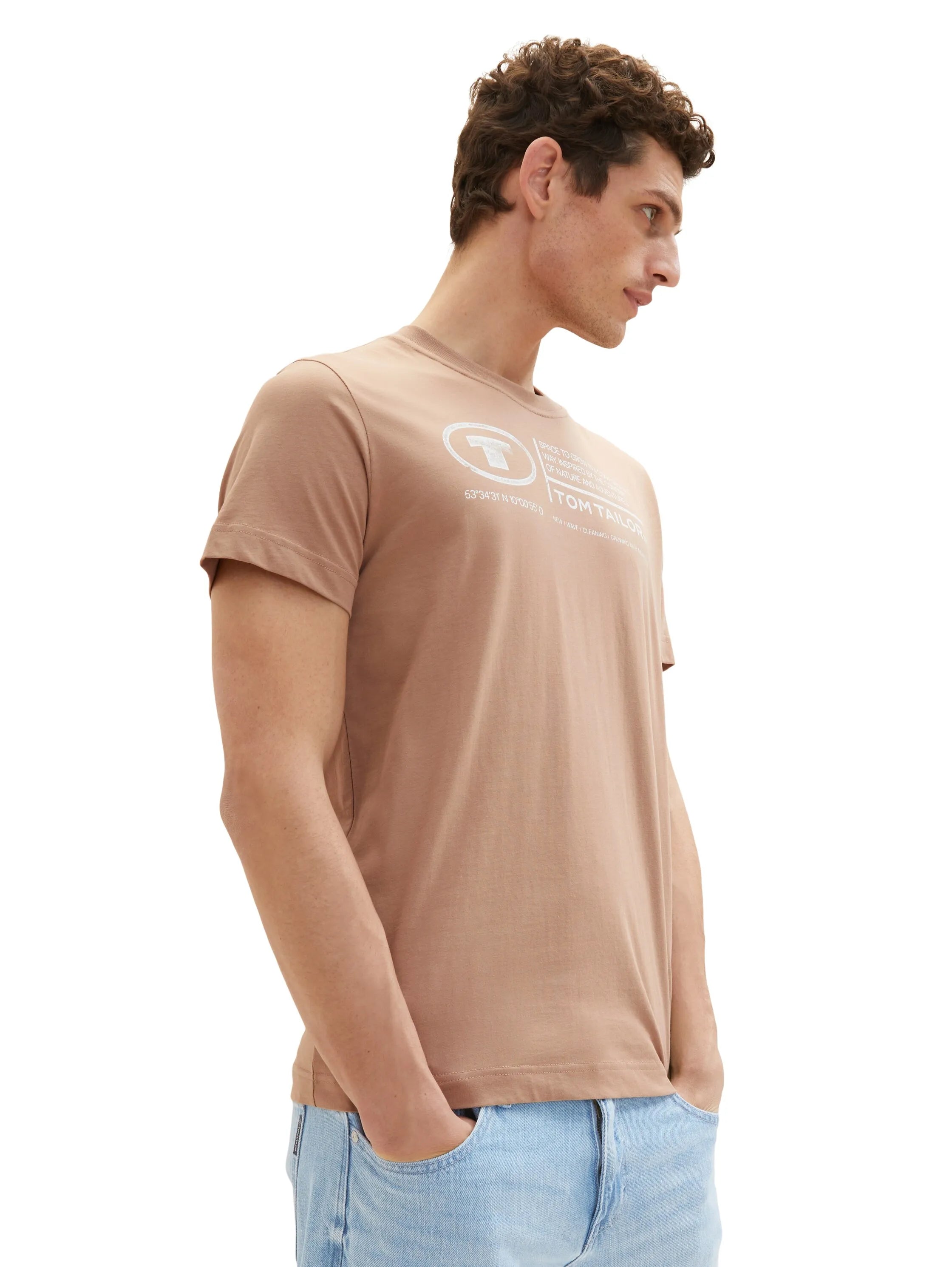 Tom Tailor Desert Fawn Men T-Shirt with Logo Print SKU: 1035611_24048 Image 01