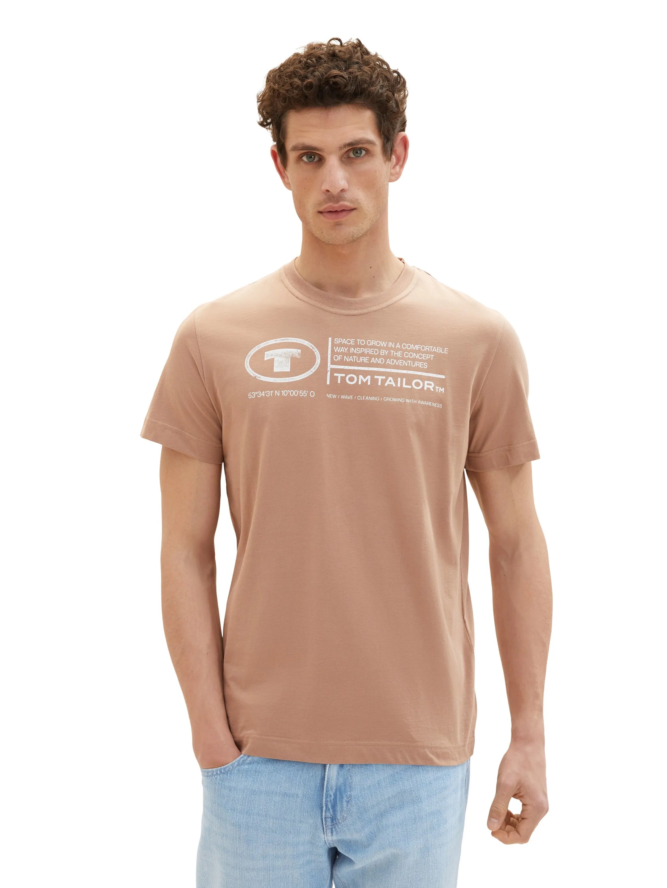 Tom Tailor Desert Fawn Men T-Shirt with Logo Print SKU: 1035611_24048 Image 05