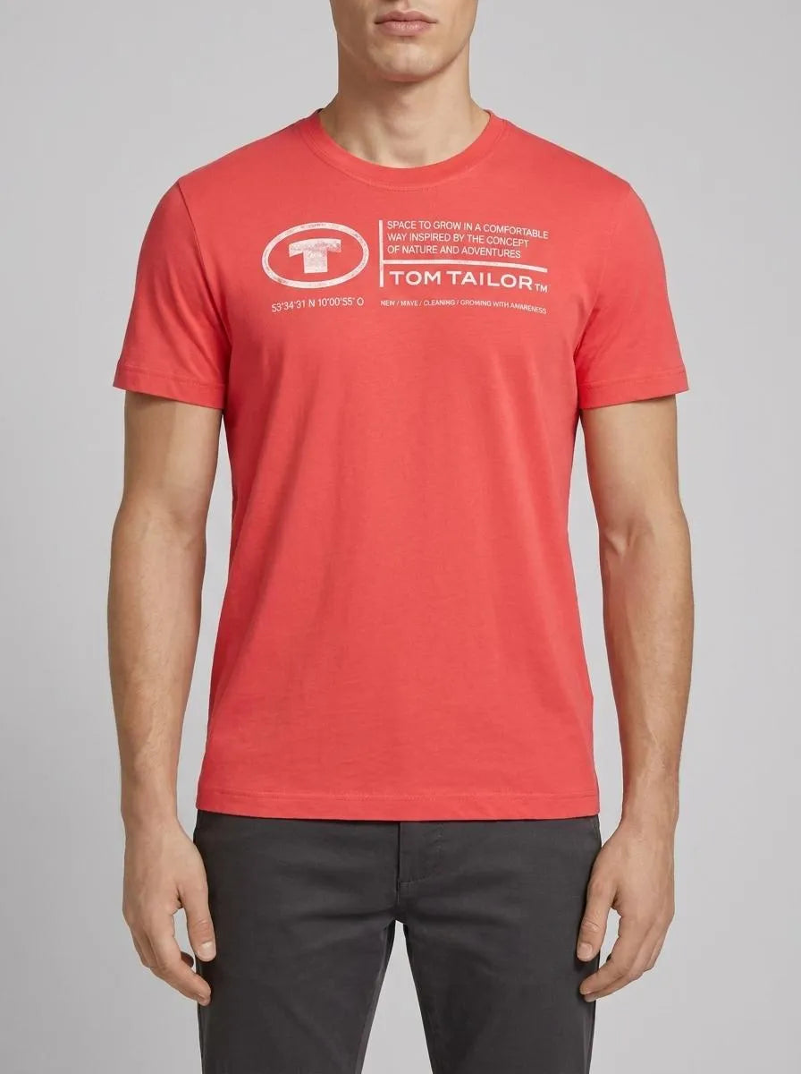 Tom Tailor Soft Berry Red Men T-Shirt with Logo Print SKU: 1035611_31045 Image 00