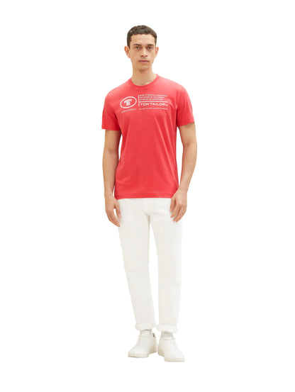 Tom Tailor Soft Berry Red Men T-Shirt with Logo Print SKU: 1035611_31045 Image 01