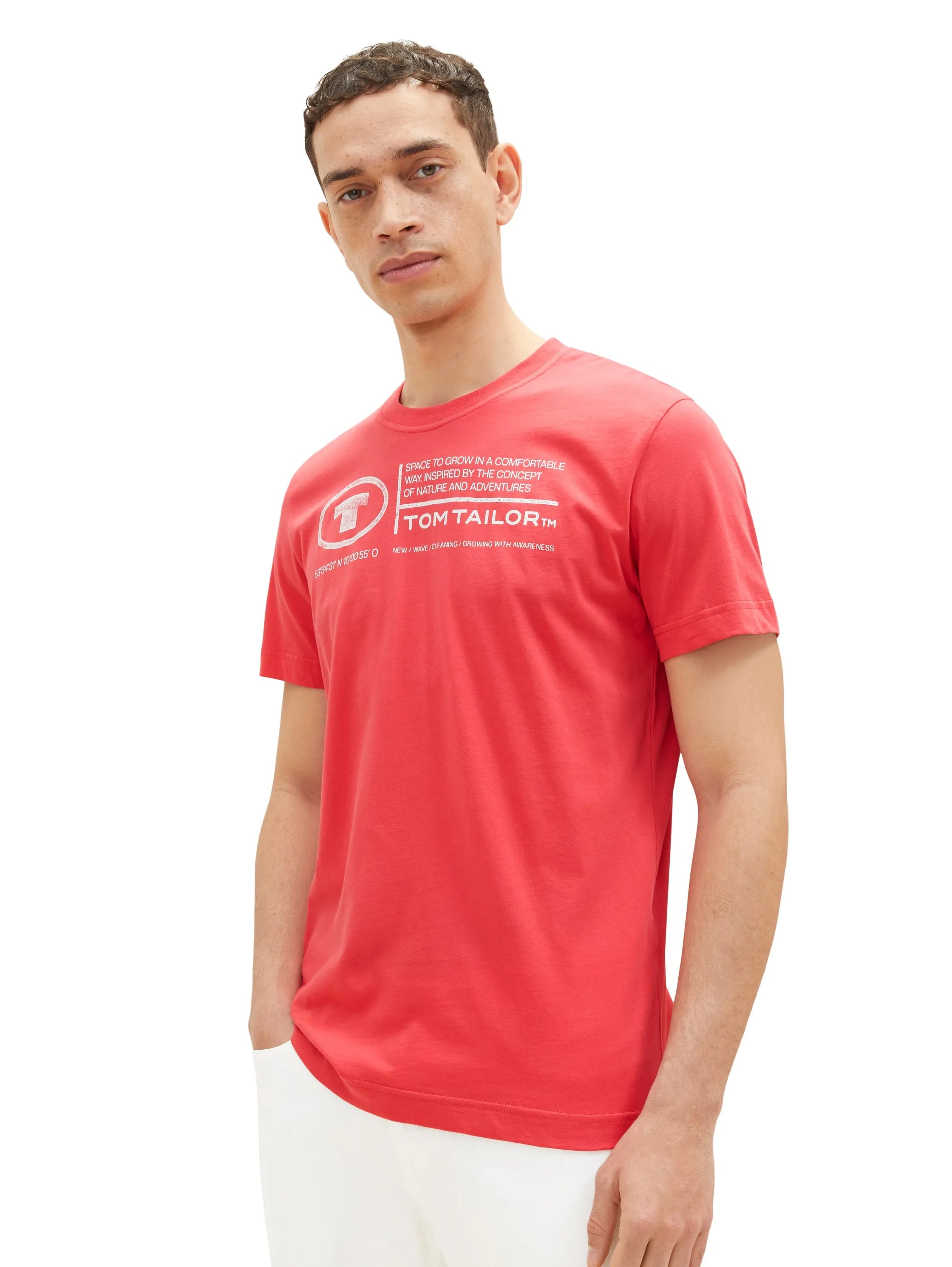 Tom Tailor Soft Berry Red Men T-Shirt with Logo Print SKU: 1035611_31045 Image 06