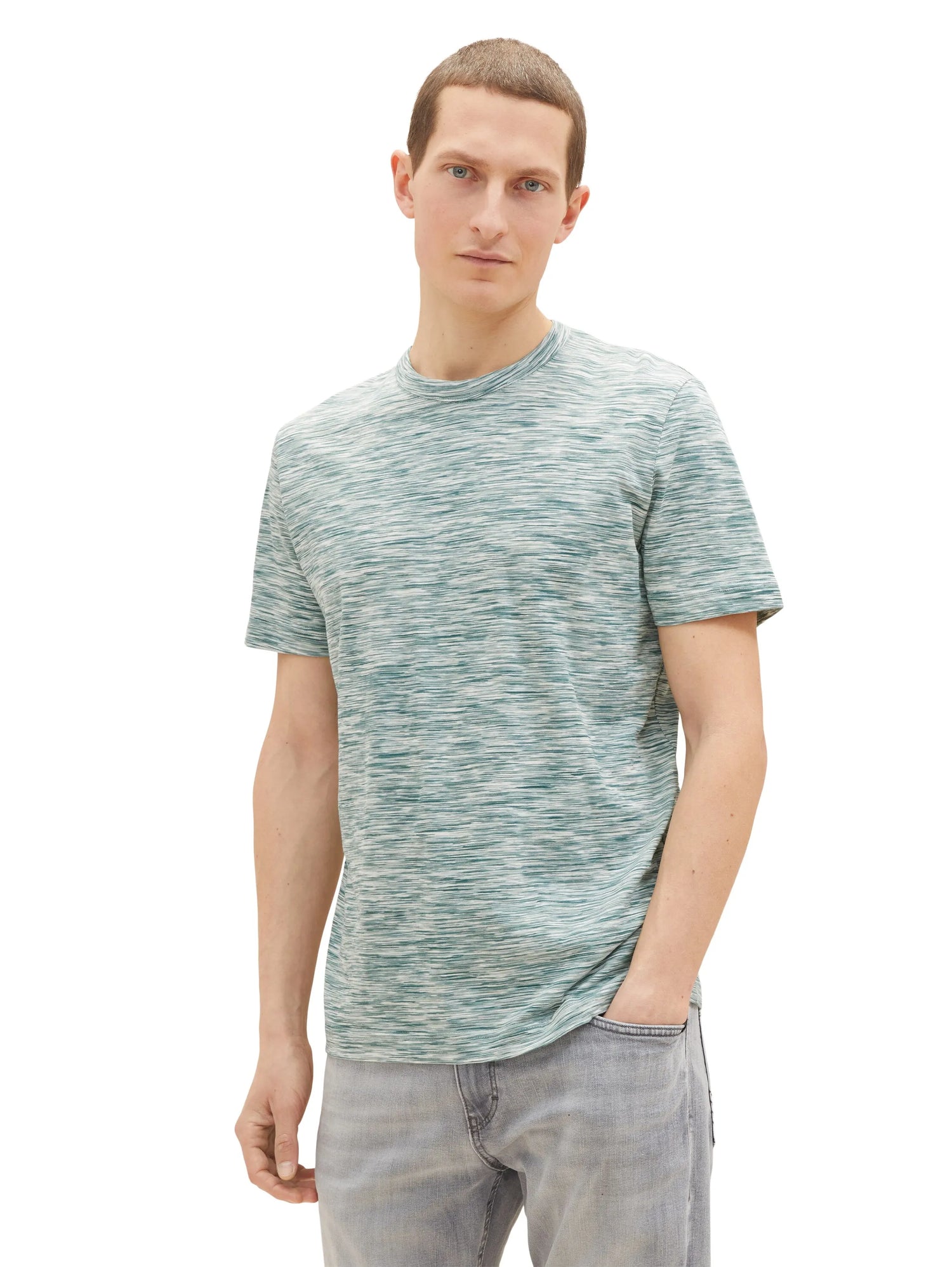 Tom Tailor Deep Blue Green Tonal Spacedye Men T-Shirt with a Spacedye Pattern SKU: 1035625_31463 Image 01