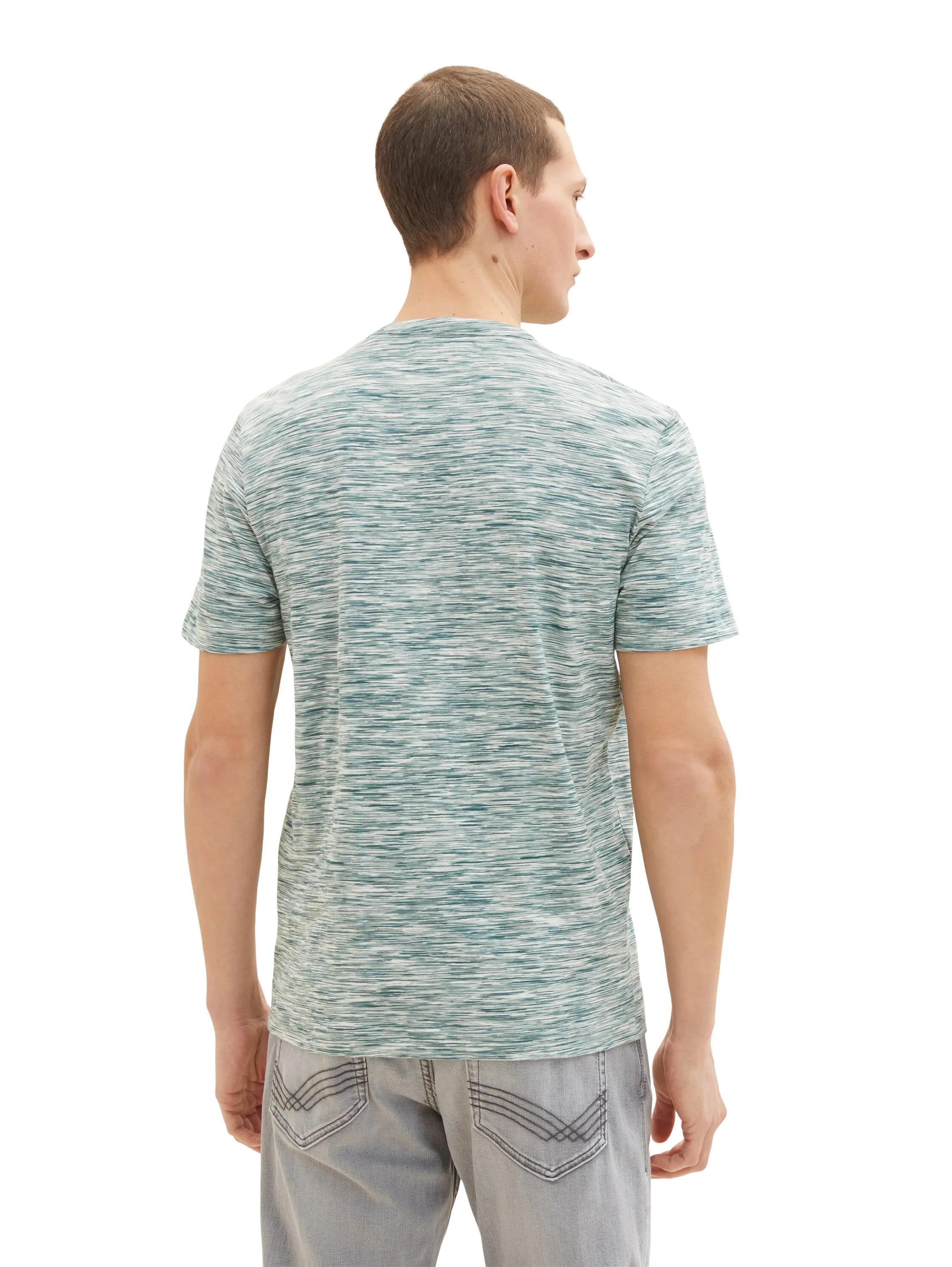 Tom Tailor Deep Blue Green Tonal Spacedye Men T-Shirt with a Spacedye Pattern SKU: 1035625_31463 Image 03