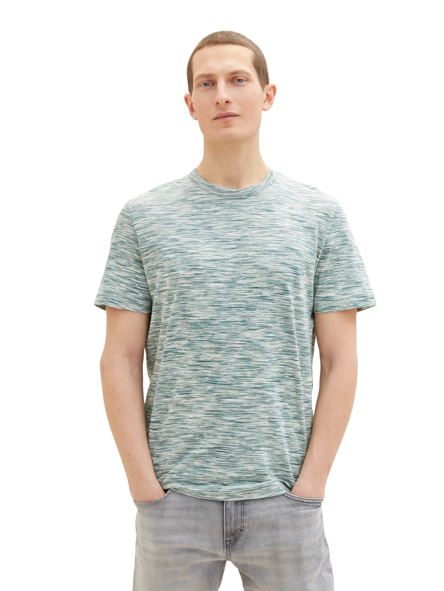 Tom Tailor Deep Blue Green Tonal Spacedye Men T-Shirt with a Spacedye Pattern SKU: 1035625_31463 Image 04